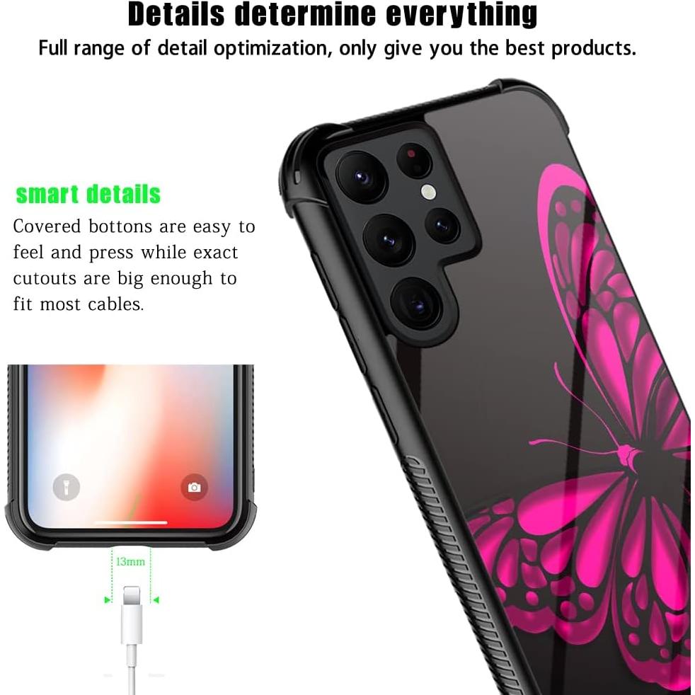 Funda Protectora TPU Samsung Galaxy S22 Ultra Mariposa Rosa