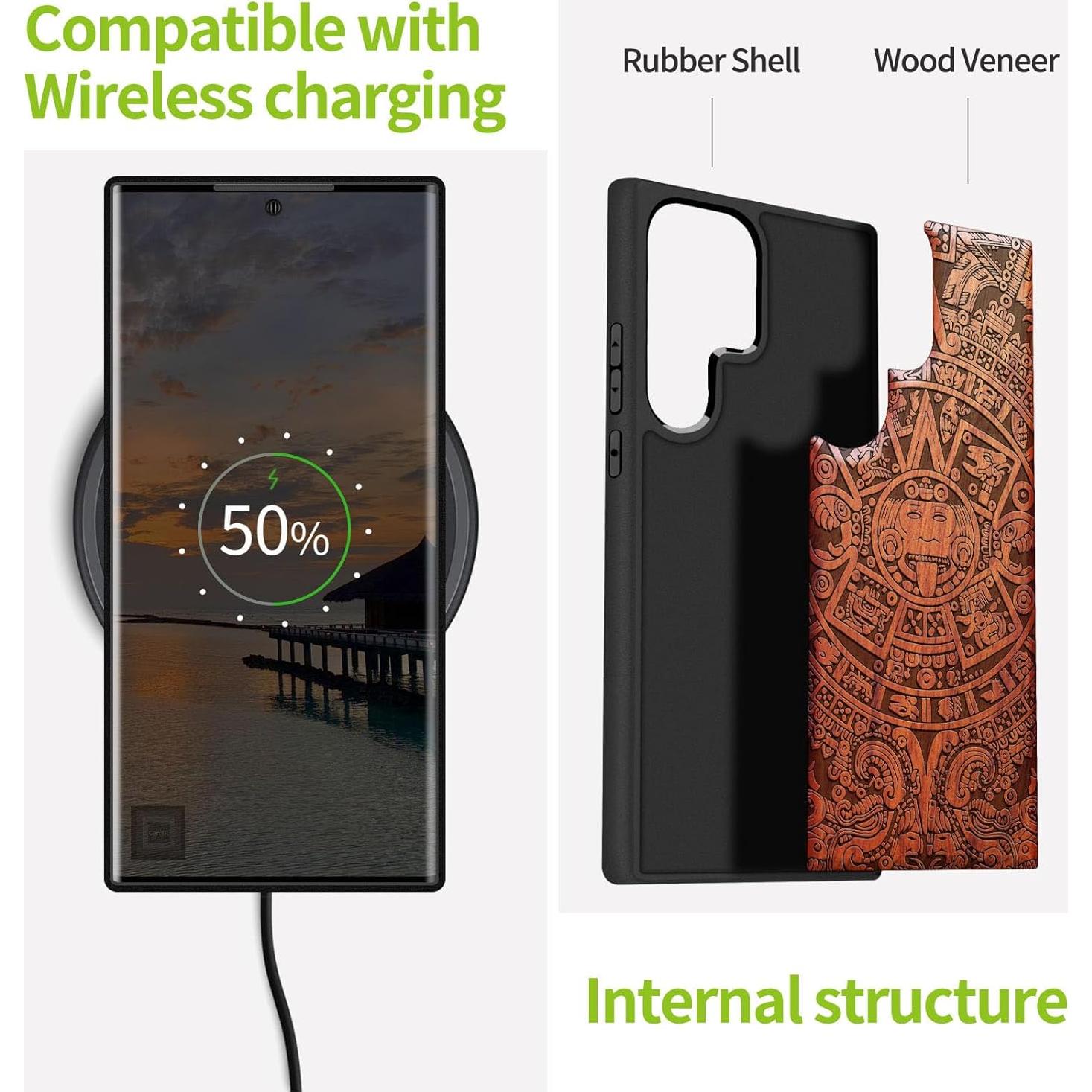 Funda de Madera Carveit para Galaxy S24 Ultra - Calendario Maya