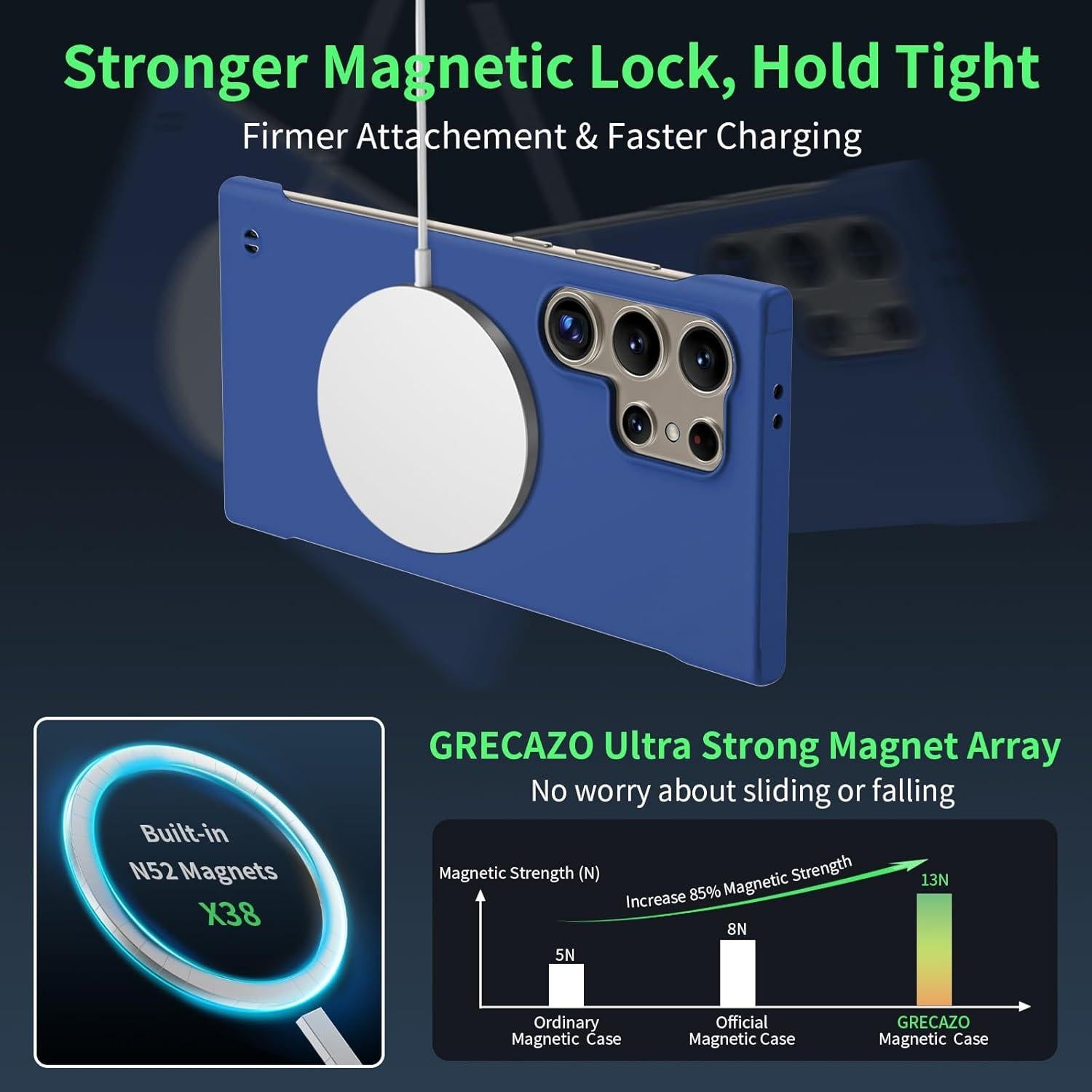 Funda Slim Magnética GRECAZO para Samsung Galaxy S24 Ultra - Azul