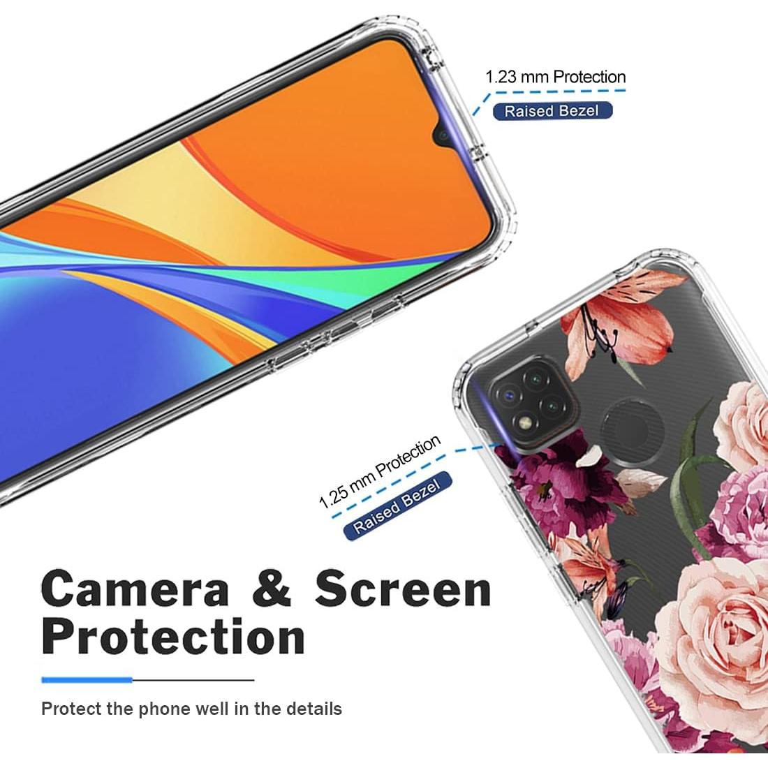 Funda Bumper Floral para Xiaomi Redmi 9C/10A/9 Activ con Protector