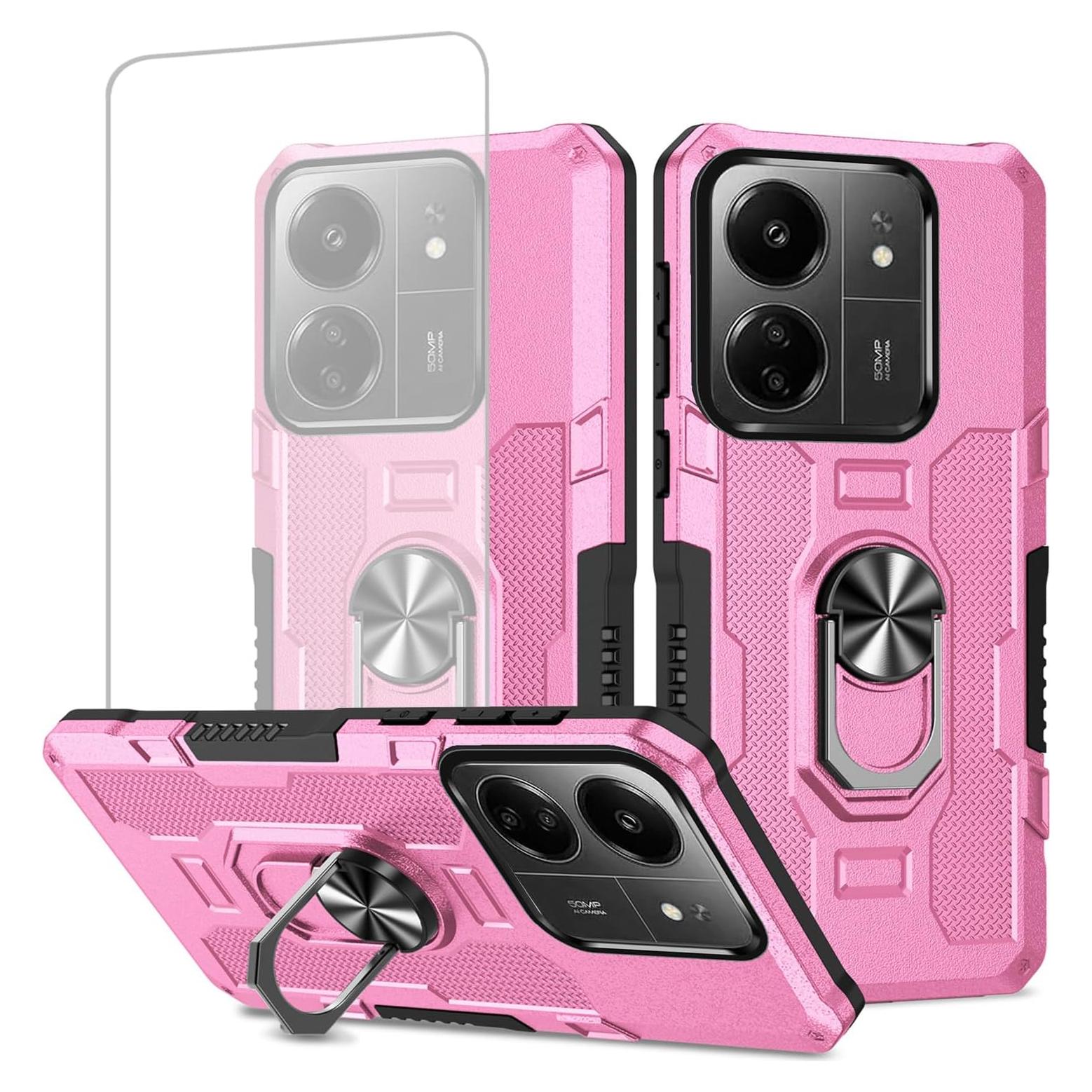 Funda para Xiaomi Redmi 13C 4G/Poco C65 Rosa con Protector