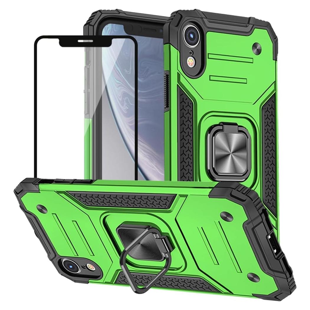 Funda Protectora HNHYGETE para iPhone XR con Soporte 360° Verde