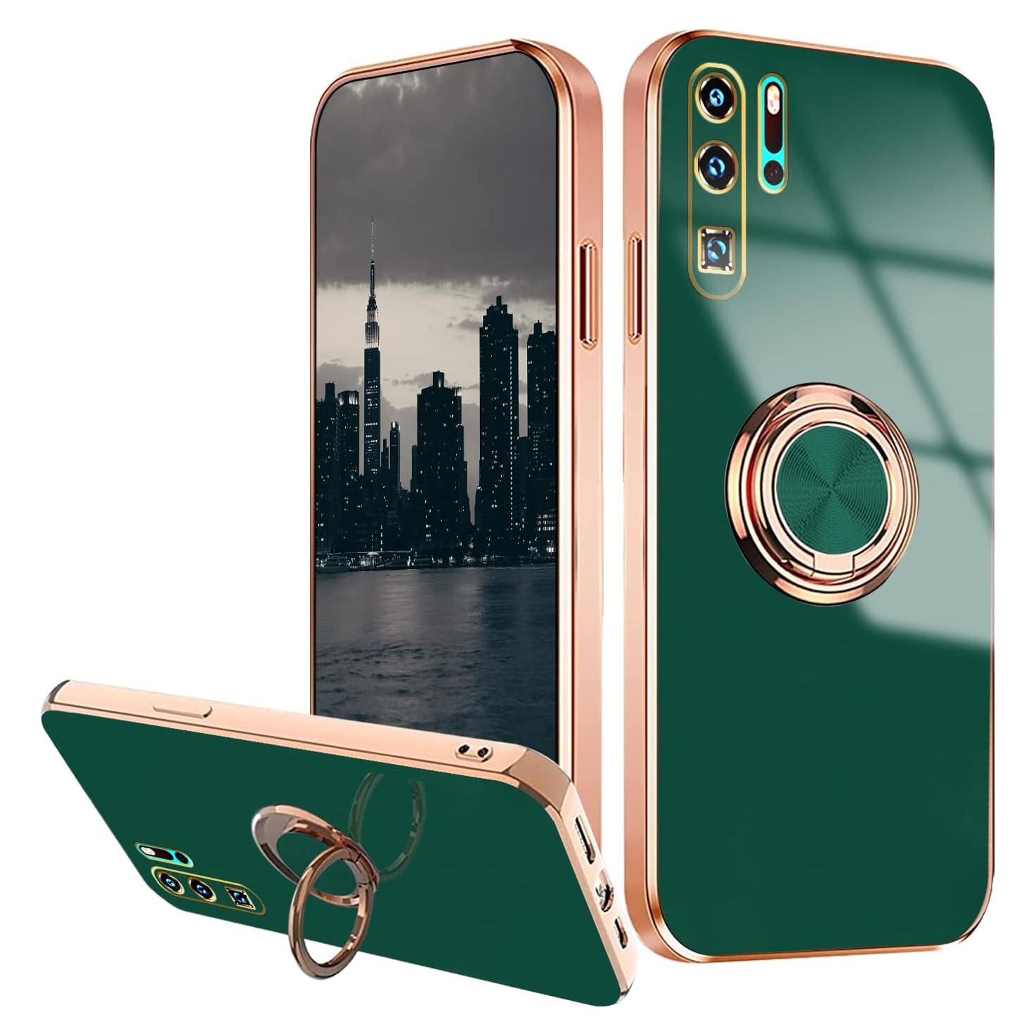 Funda de Silicona TPU Huawei P30 Pro Verde Oscuro con Soporte Magnético