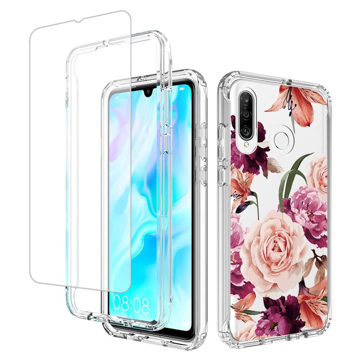 Funda Huawei P30 Lite/Nova 4E con Protector Vidrio Templado Floral