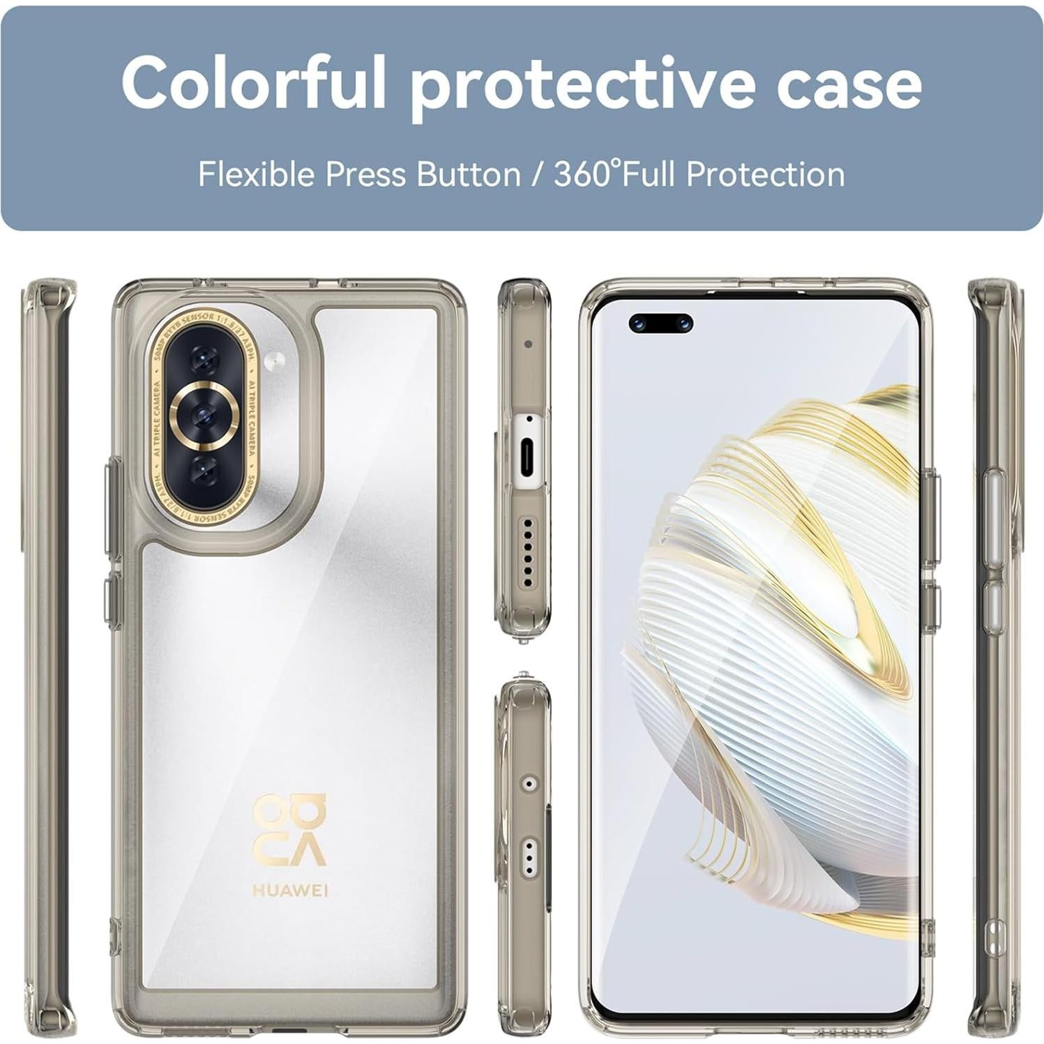 Funda TPU EUAGVQY para Huawei Nova 10 Pro, Gris, Anti-Huella