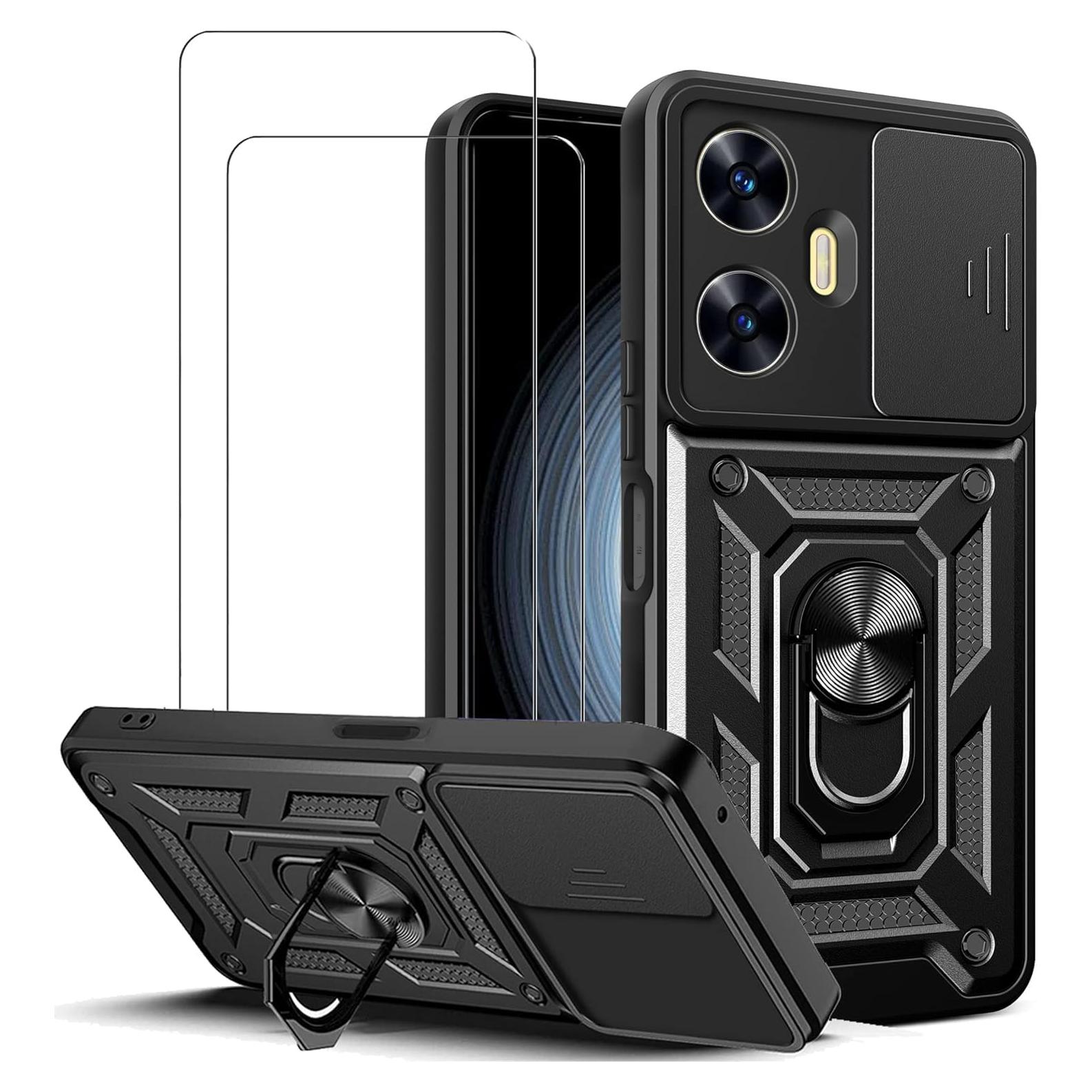 Funda ZMONE para Realme C55 con protector de pantalla - Negro