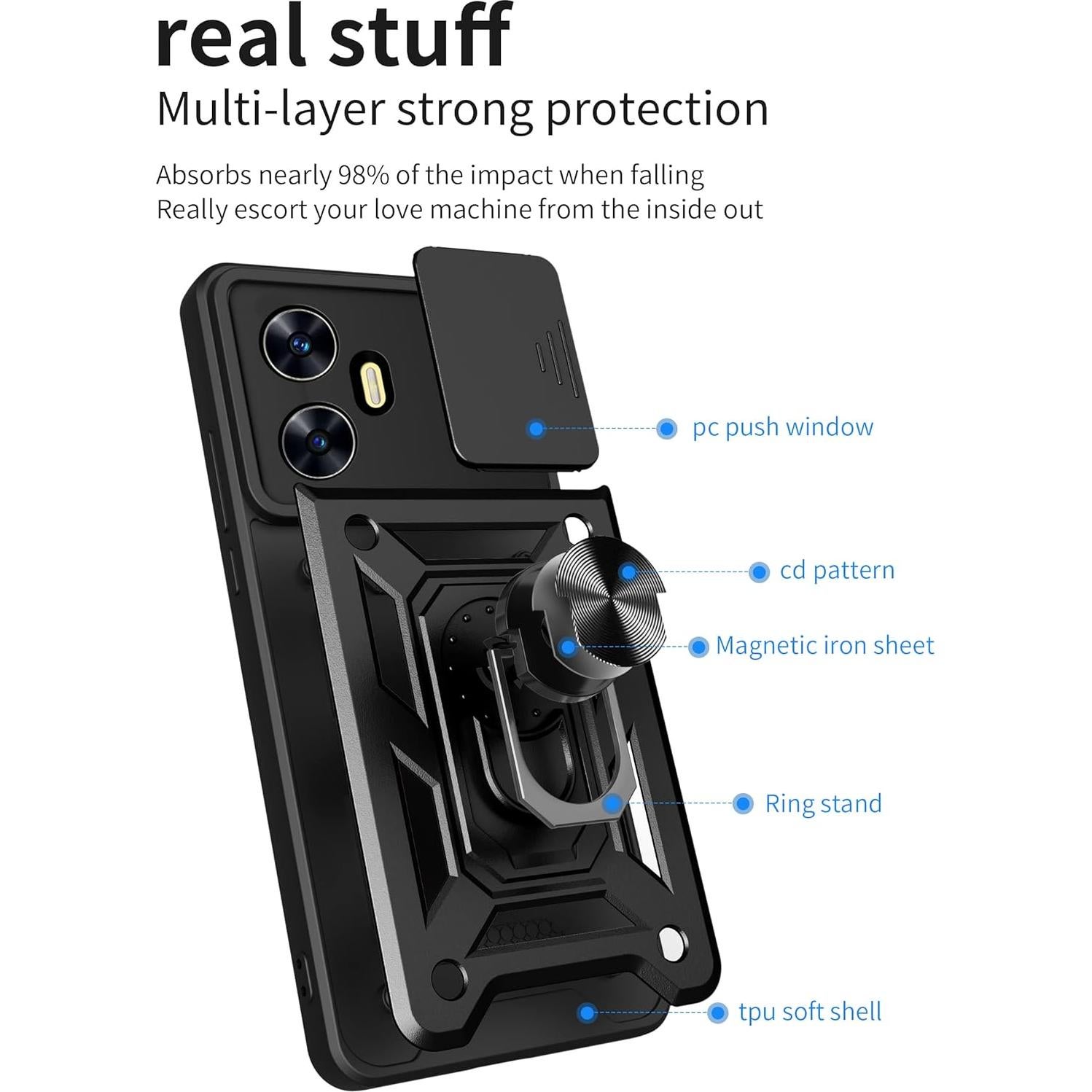 Funda ZMONE para Realme C55 con protector de pantalla - Negro