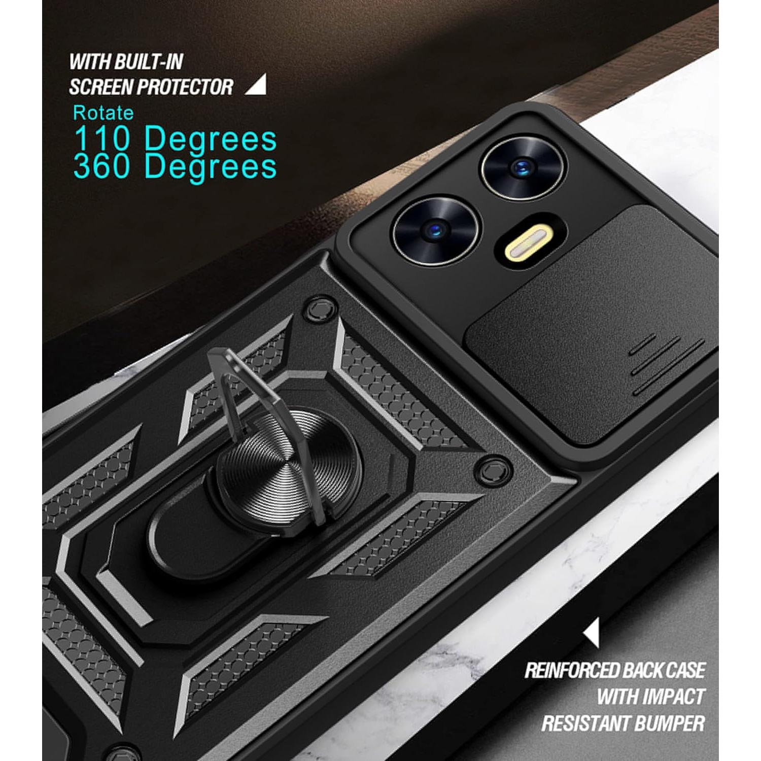 Funda ZMONE para Realme C55 con protector de pantalla - Negro