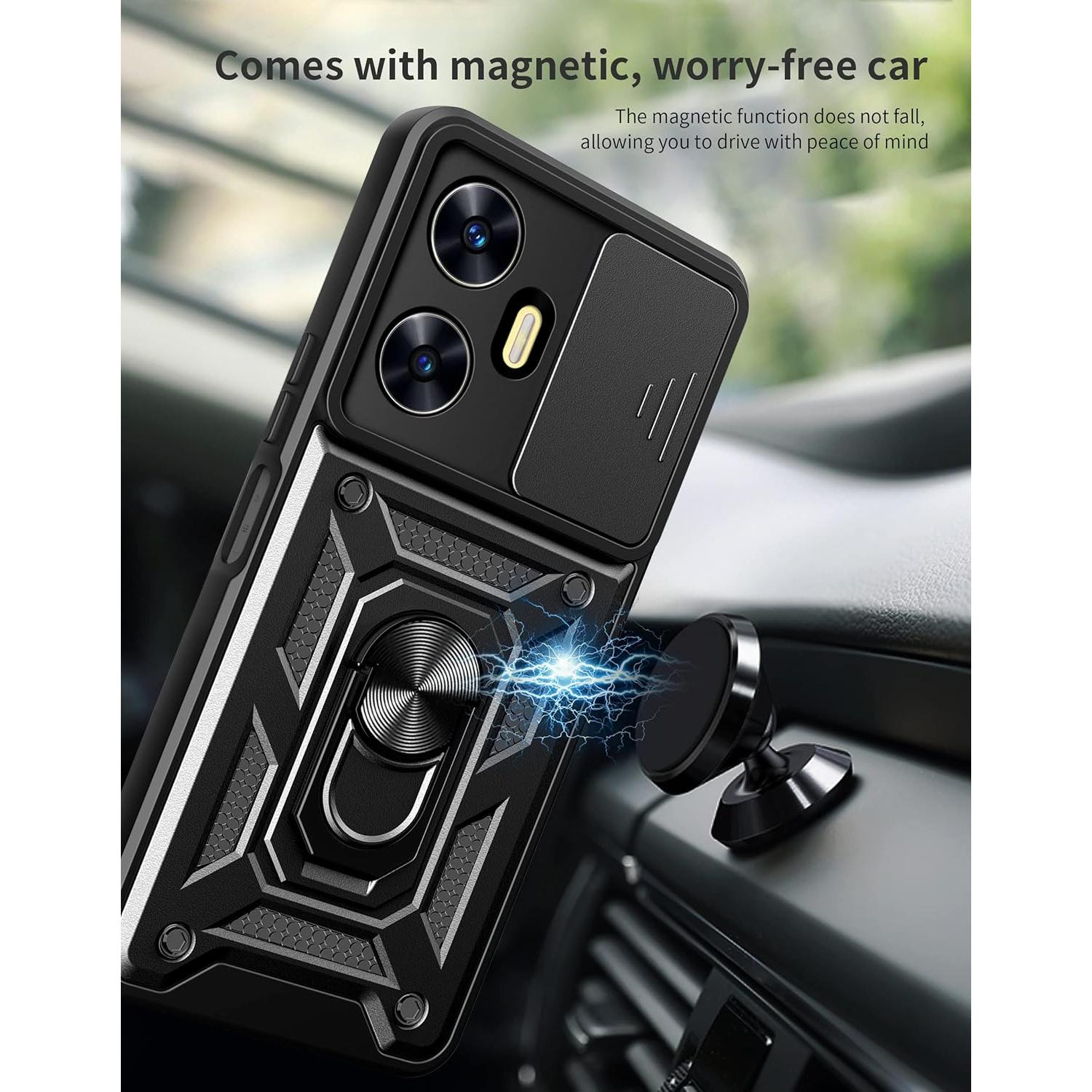 Funda ZMONE para Realme C55 con protector de pantalla - Negro