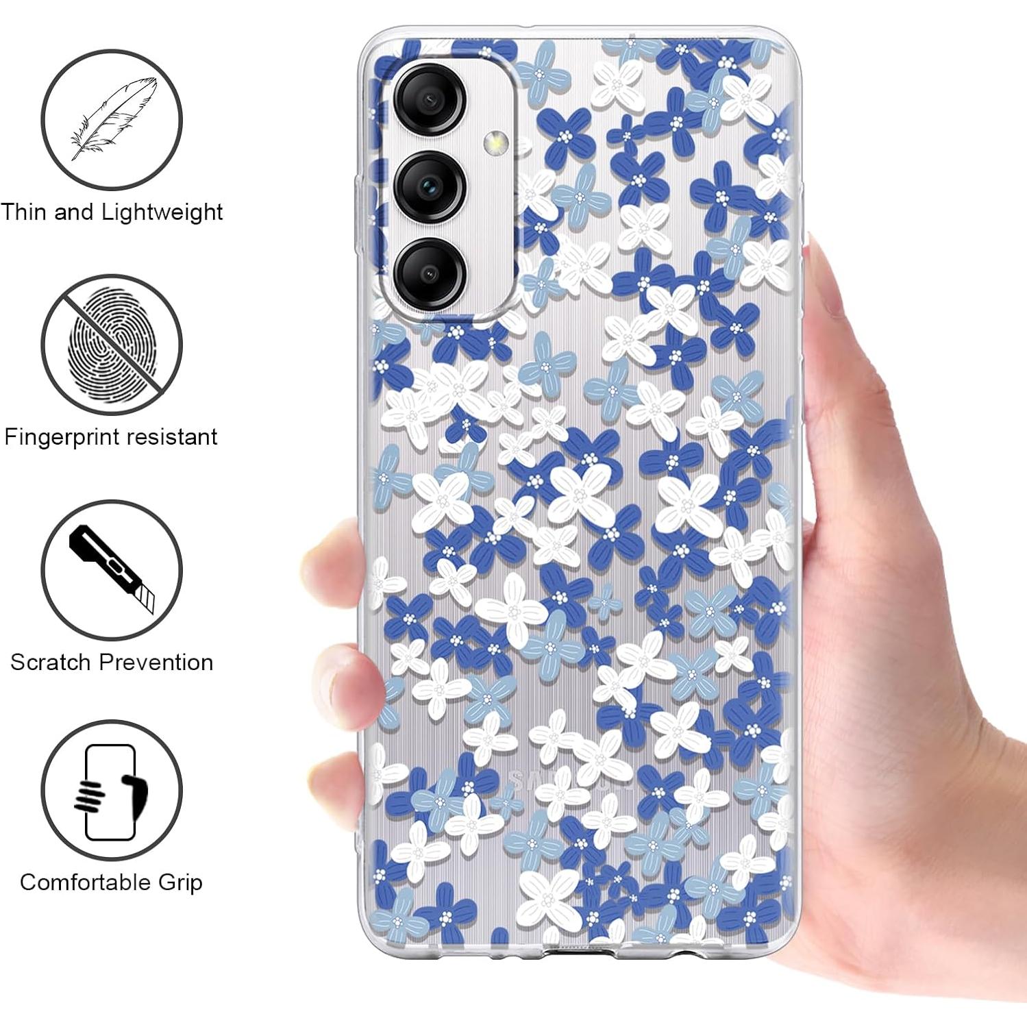Funda Floral Transparente para Samsung Galaxy A14 5G - Azul