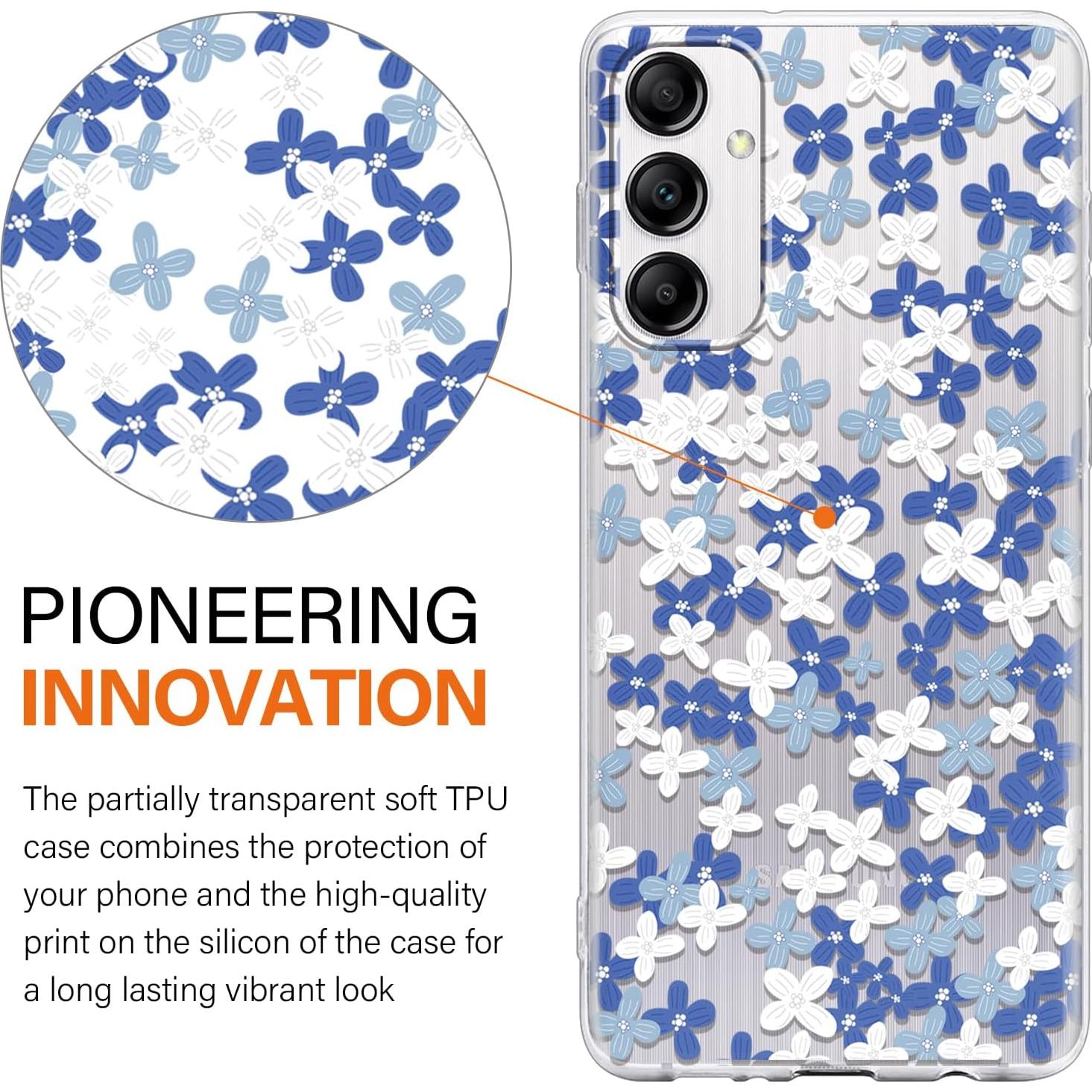 Funda Floral Transparente para Samsung Galaxy A14 5G - Azul