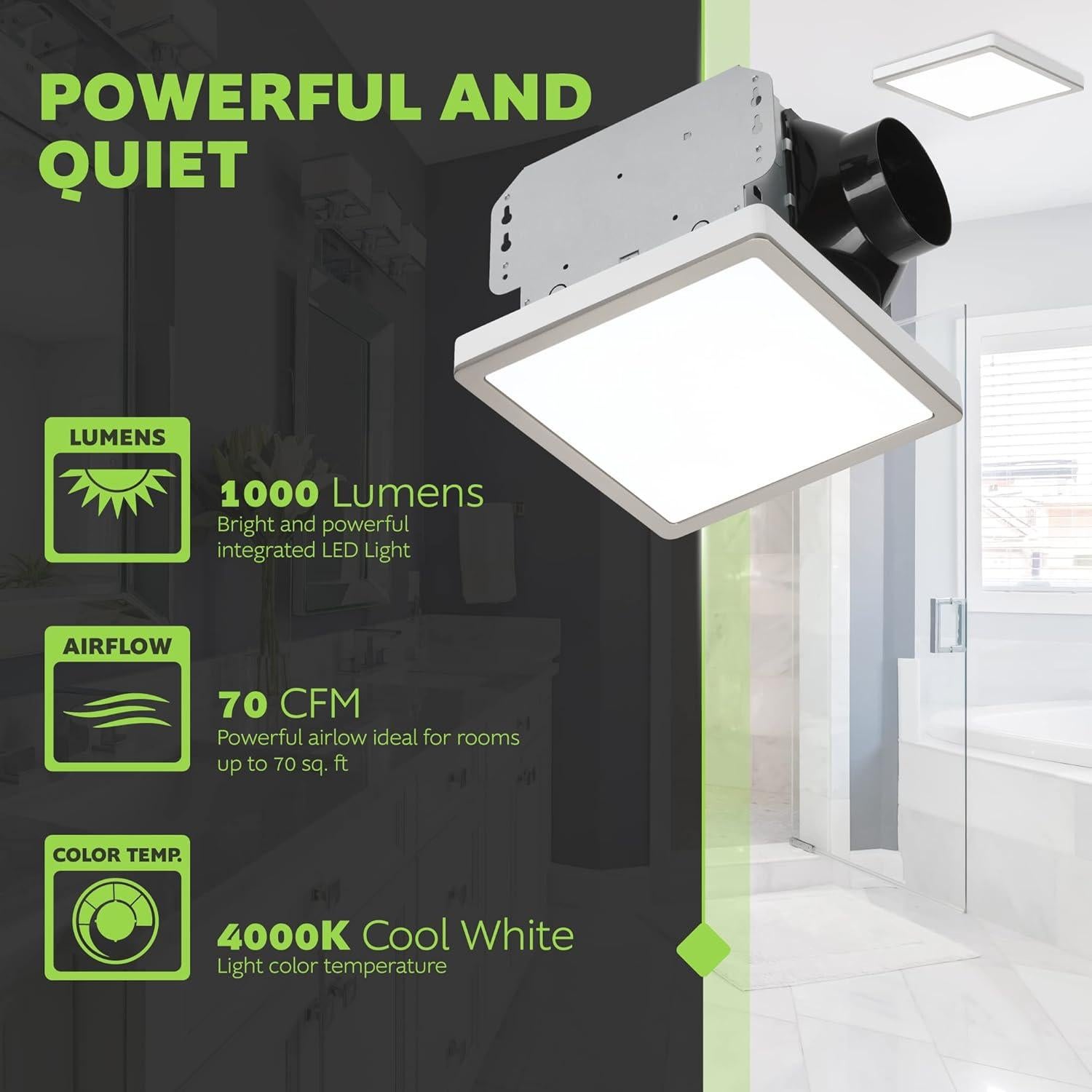 Ventilador de Baño Homewerks 7105-10 con Luz LED 70 CFM