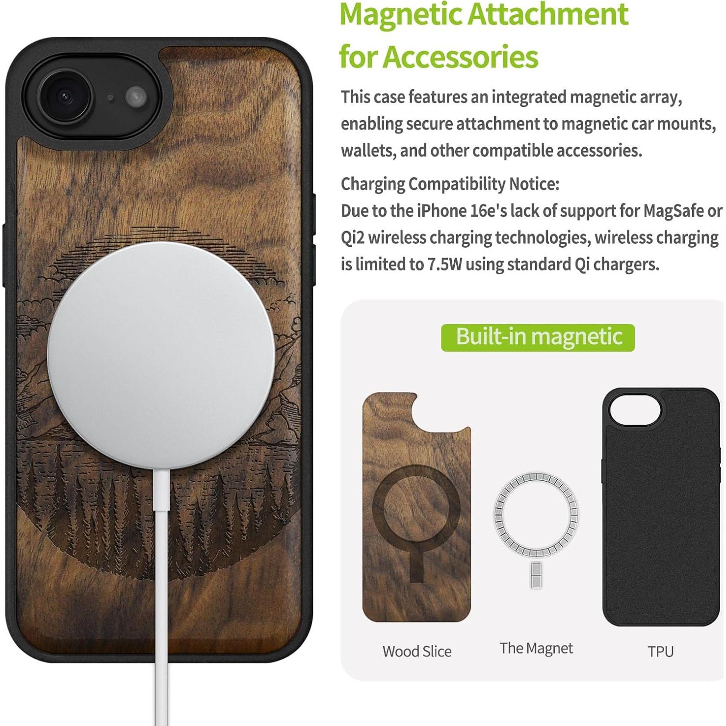 Funda de Madera Magnética Carveit para iPhone 16e - Nogal