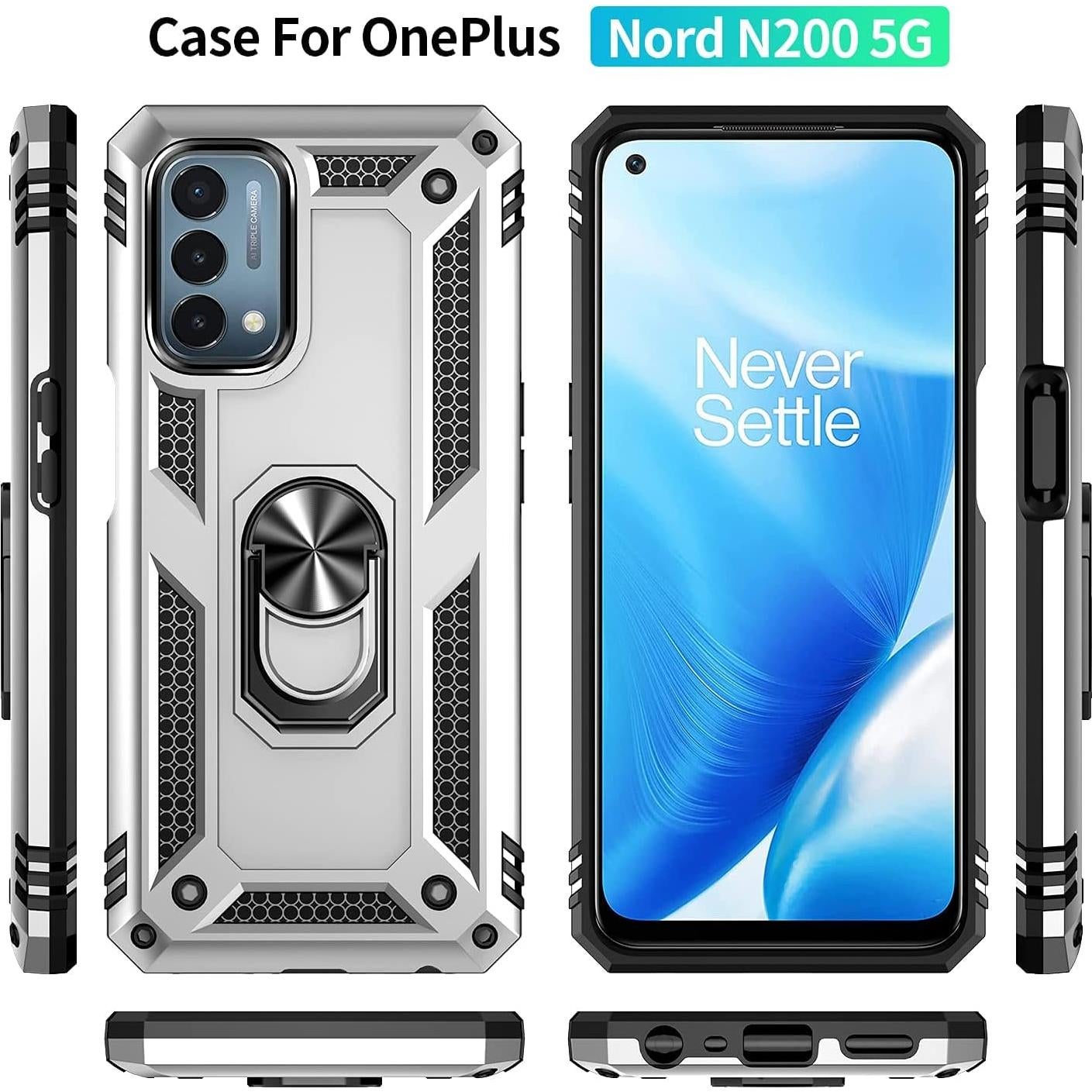 Funda de Grado Militar para Oneplus Nord N200 5G Plata