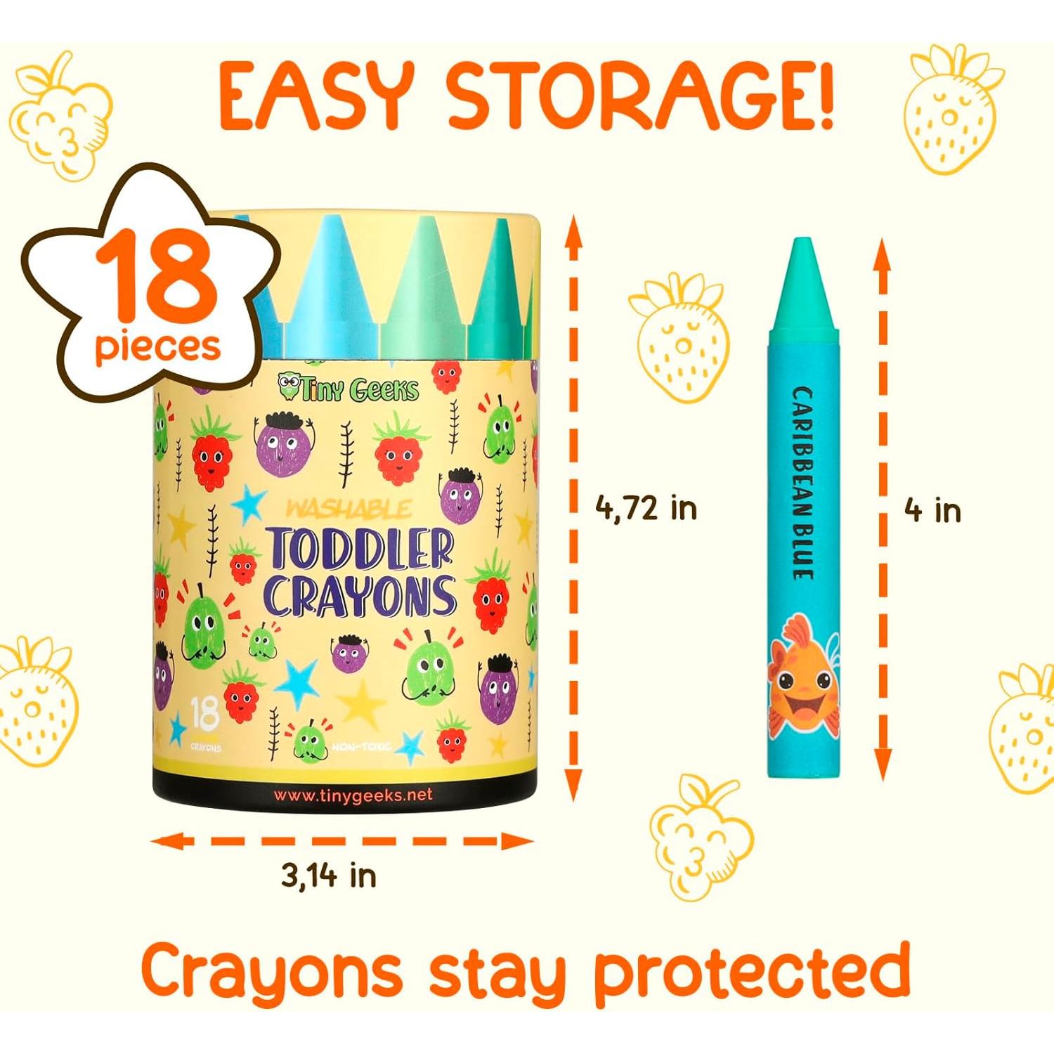 Crayones Jumbo TinyGeeks 18 Colores No Tóxicos Lavables