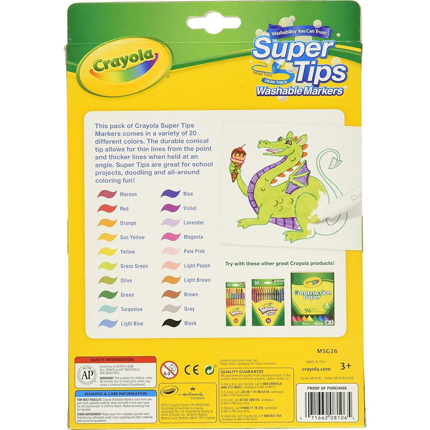 Marcadores Crayola Super Tips 20 Colores Paquete de 4