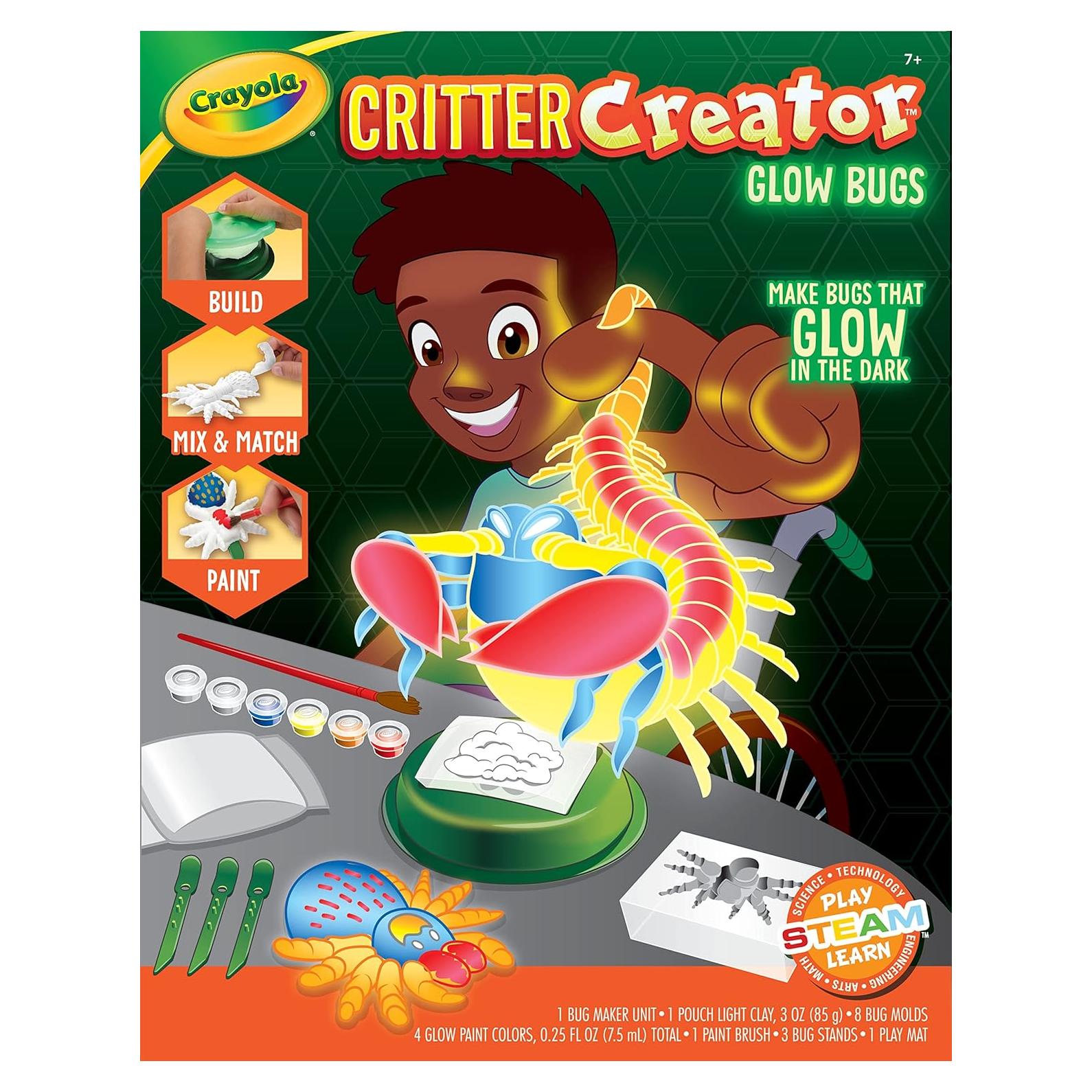 Glow in The Dark Critter Creator, Clay Bug Toy Kit for Kids, Fake Bug Molds, Includes Crayola Clay & Paint, Gift for Kids, Ages 7+