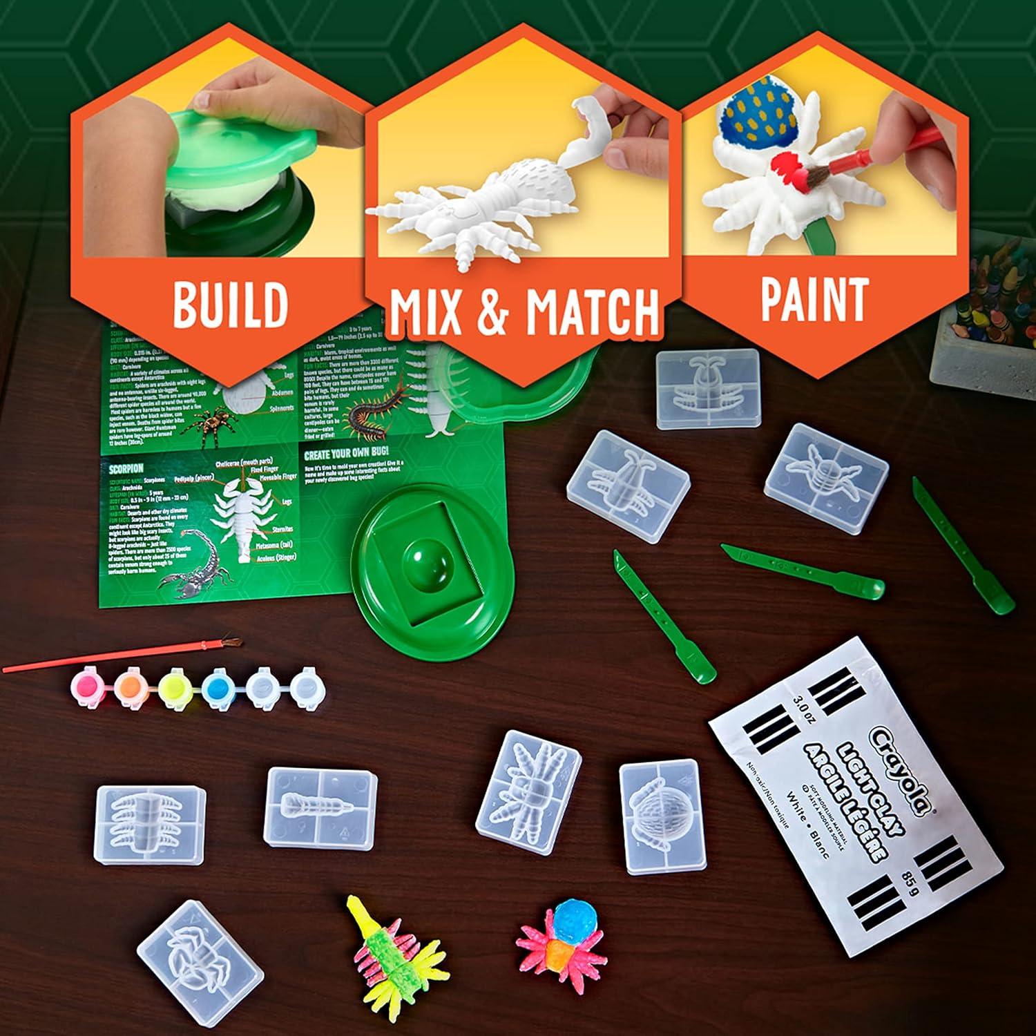 Glow in The Dark Critter Creator, Clay Bug Toy Kit for Kids, Fake Bug Molds, Includes Crayola Clay & Paint, Gift for Kids, Ages 7+