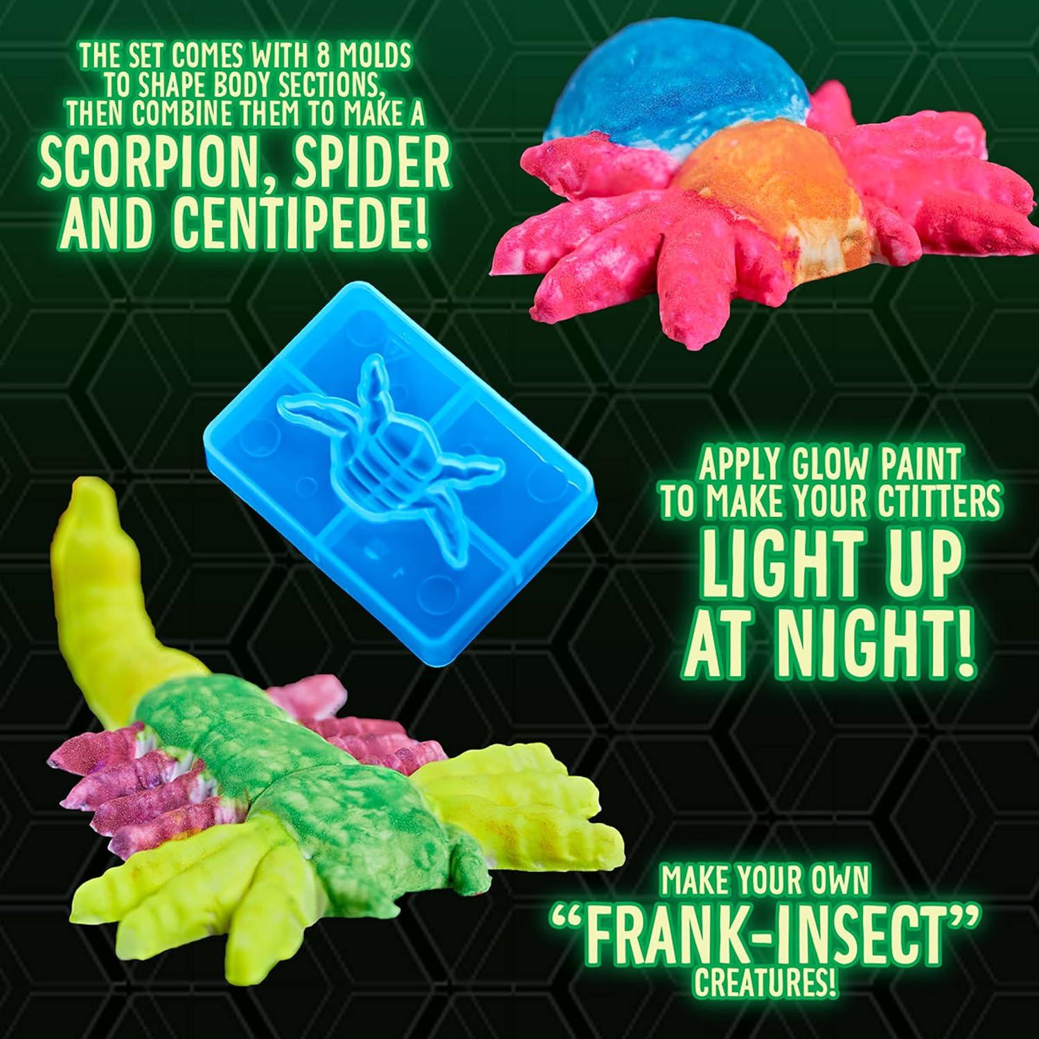 Glow in The Dark Critter Creator, Clay Bug Toy Kit for Kids, Fake Bug Molds, Includes Crayola Clay & Paint, Gift for Kids, Ages 7+
