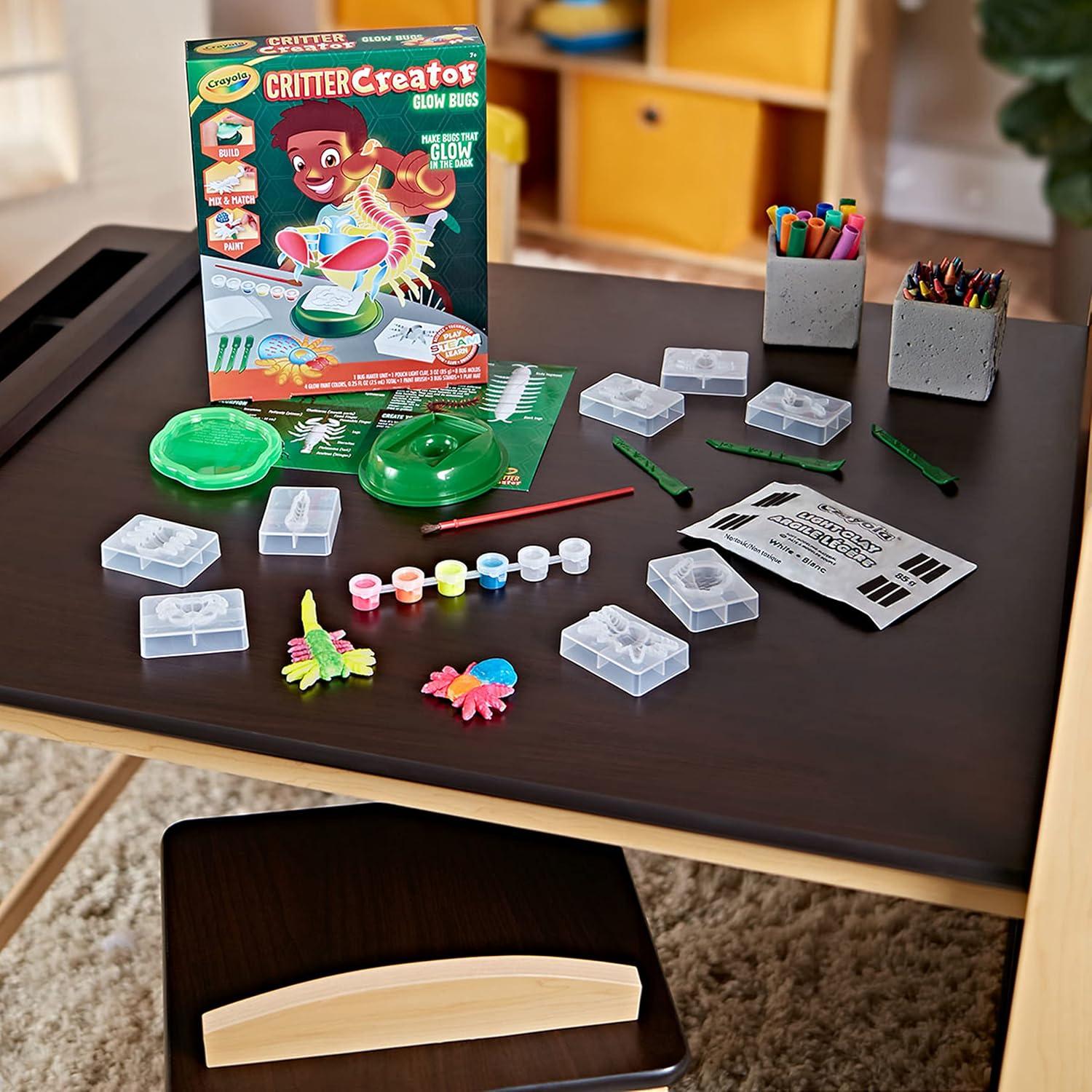 Glow in The Dark Critter Creator, Clay Bug Toy Kit for Kids, Fake Bug Molds, Includes Crayola Clay & Paint, Gift for Kids, Ages 7+