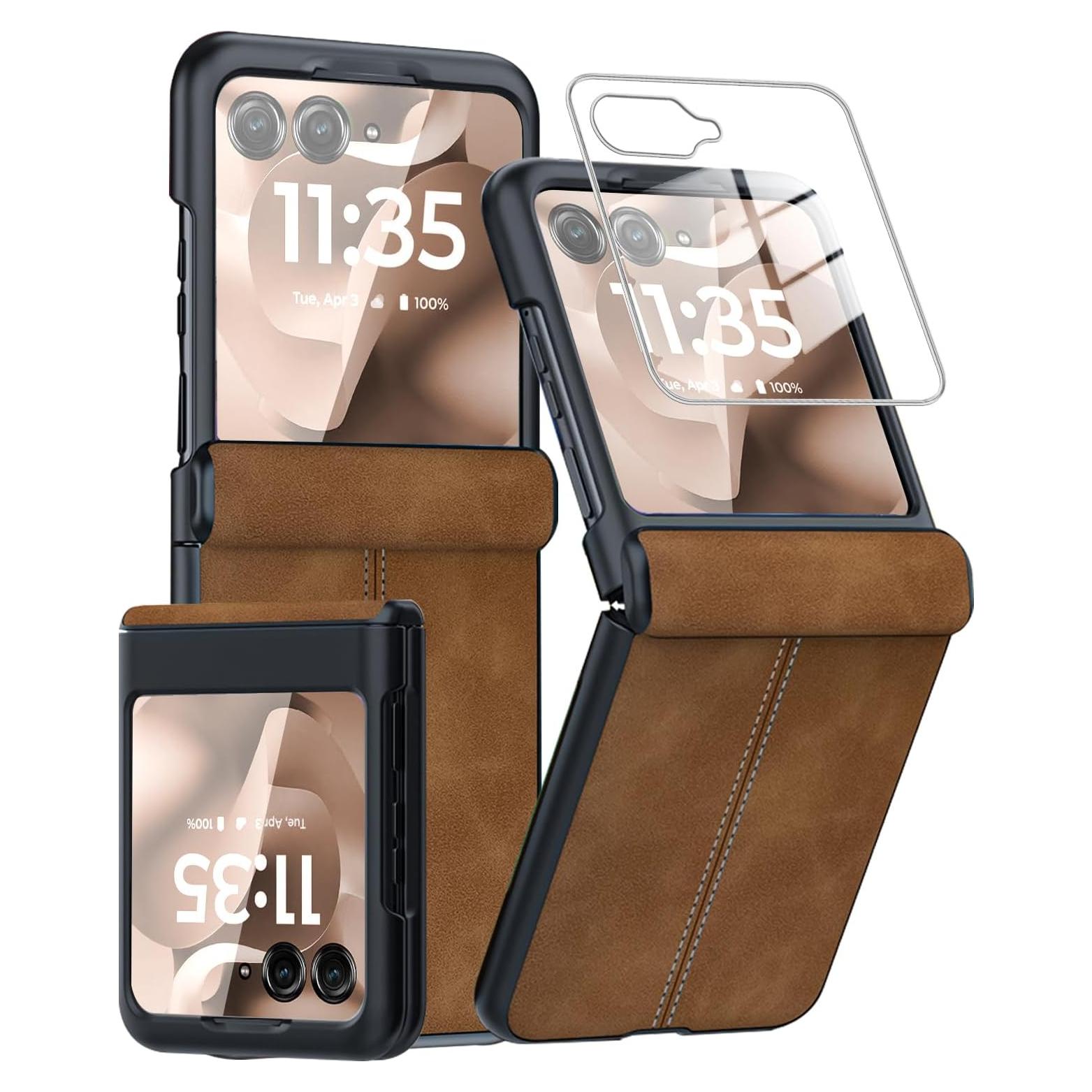 Funda de cuero PU para Motorola Razr 2025/2024 marrón con bisagra