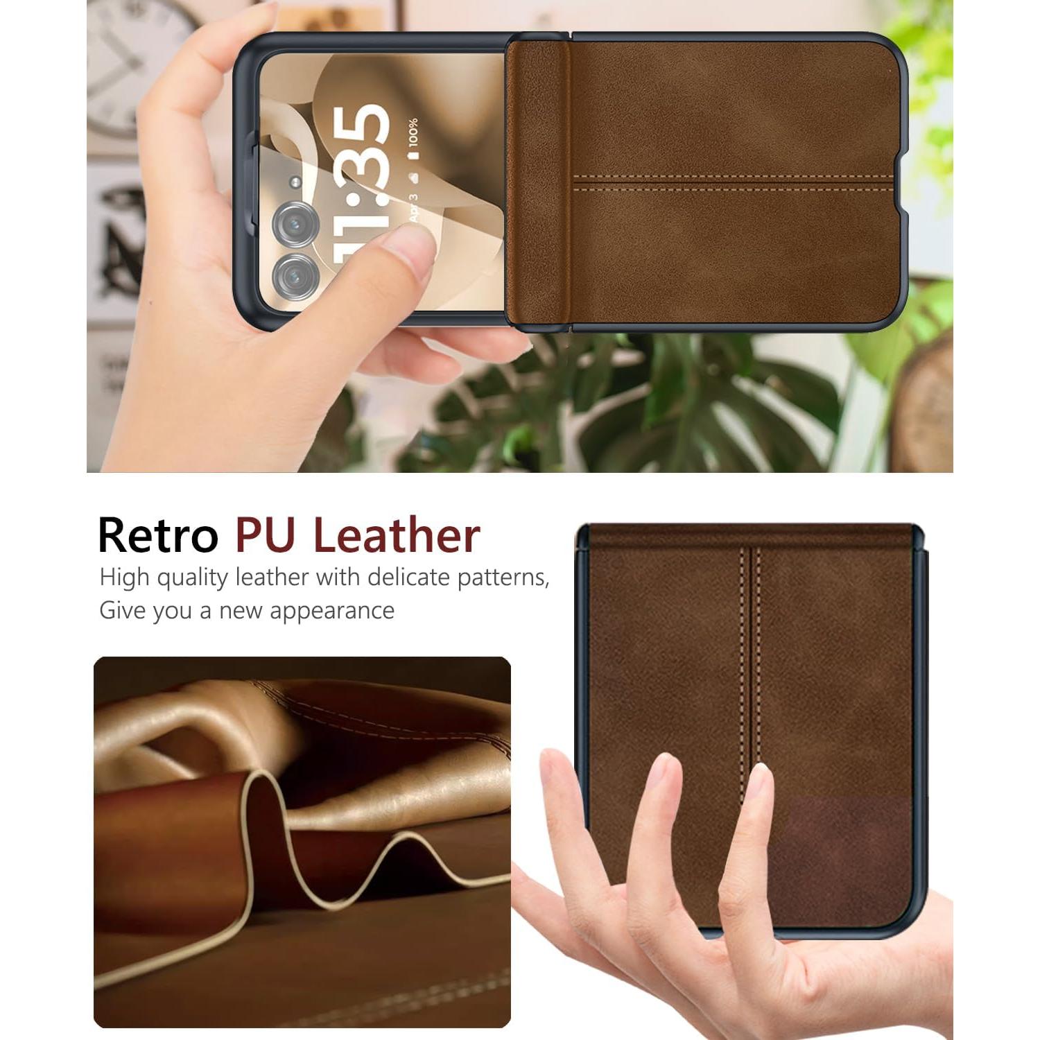 Funda de cuero PU para Motorola Razr 2025/2024 marrón con bisagra