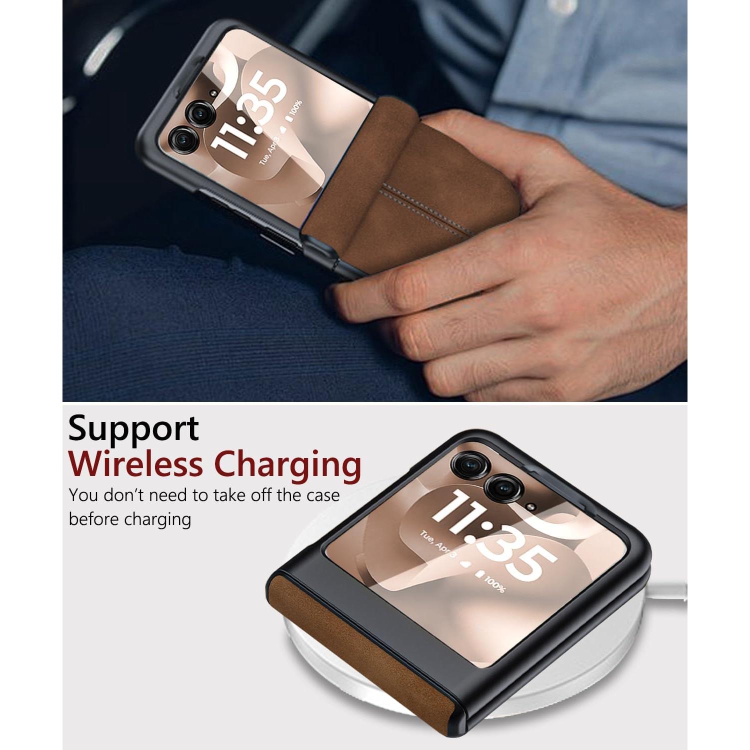 Funda de cuero PU para Motorola Razr 2025/2024 marrón con bisagra