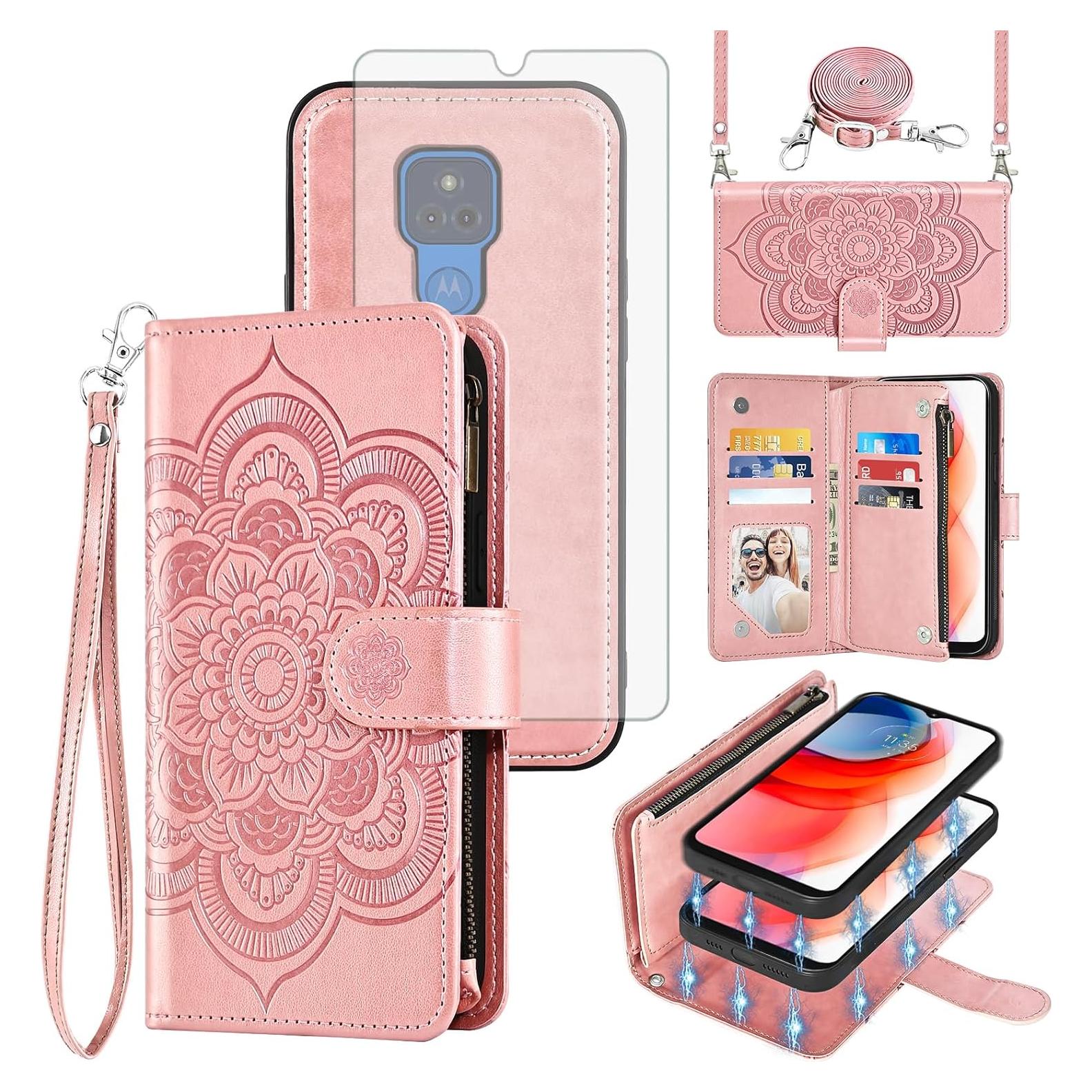 Funda Asuwish Oro Rosa para Moto G Play 2021 con Cartera y Soporte