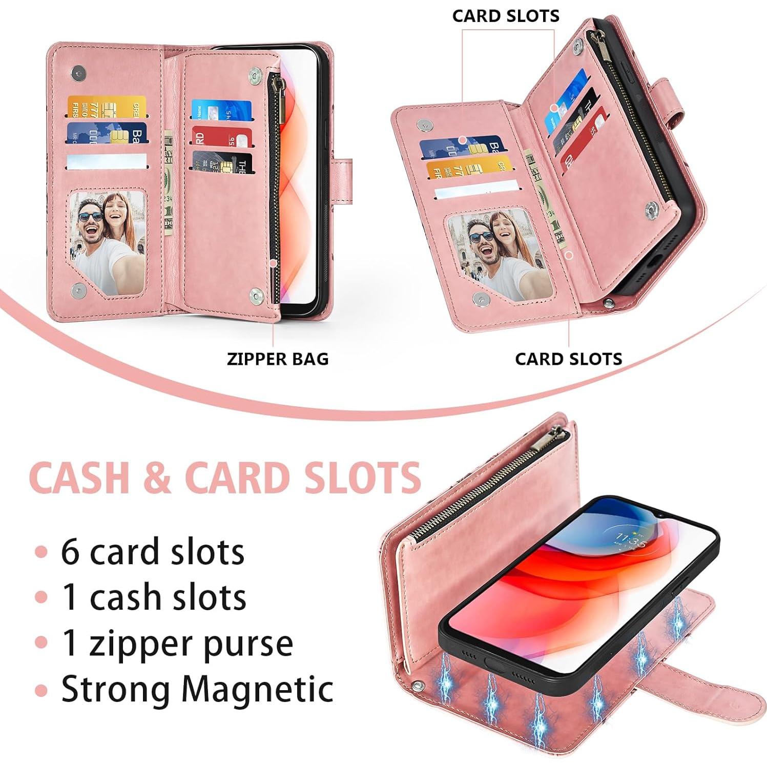 Funda Asuwish Oro Rosa para Moto G Play 2021 con Cartera y Soporte