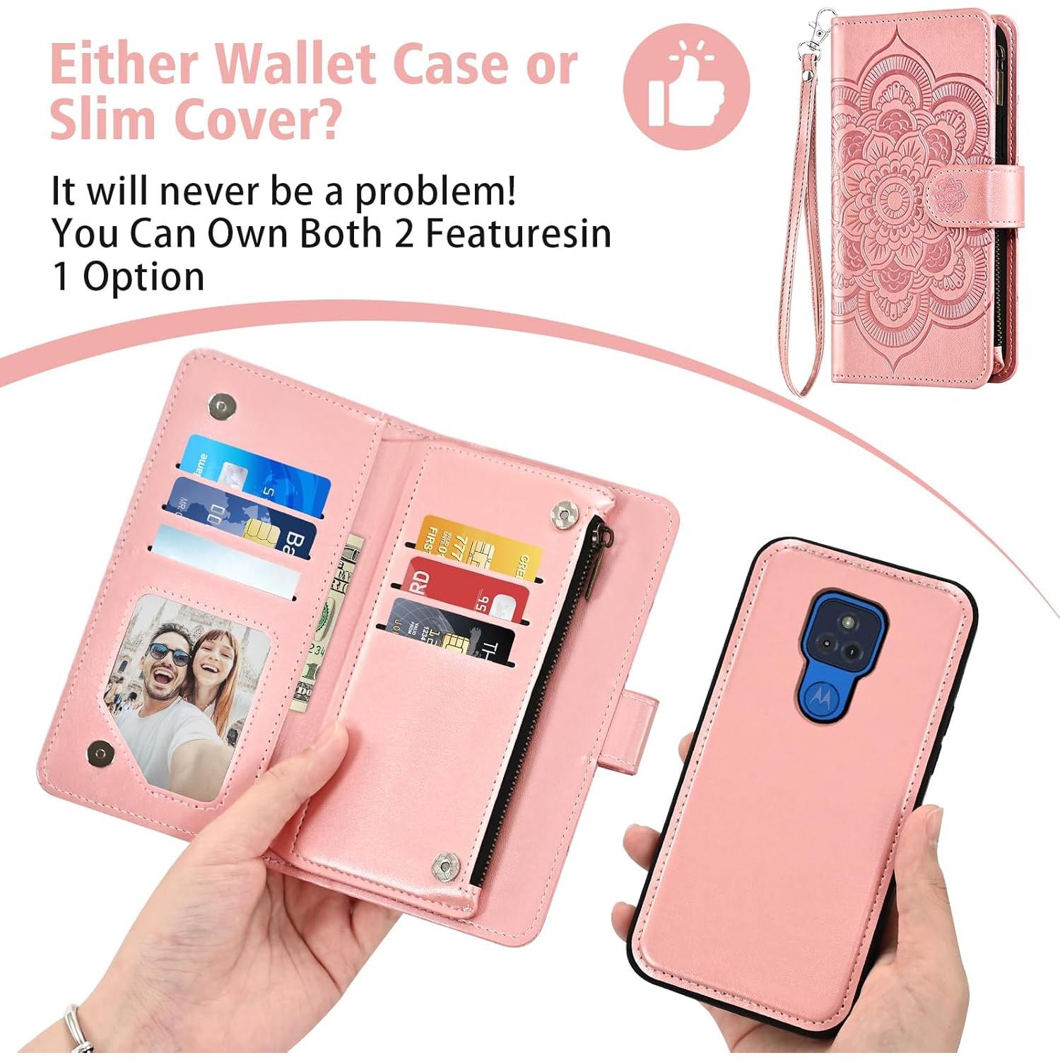 Funda Asuwish Oro Rosa para Moto G Play 2021 con Cartera y Soporte