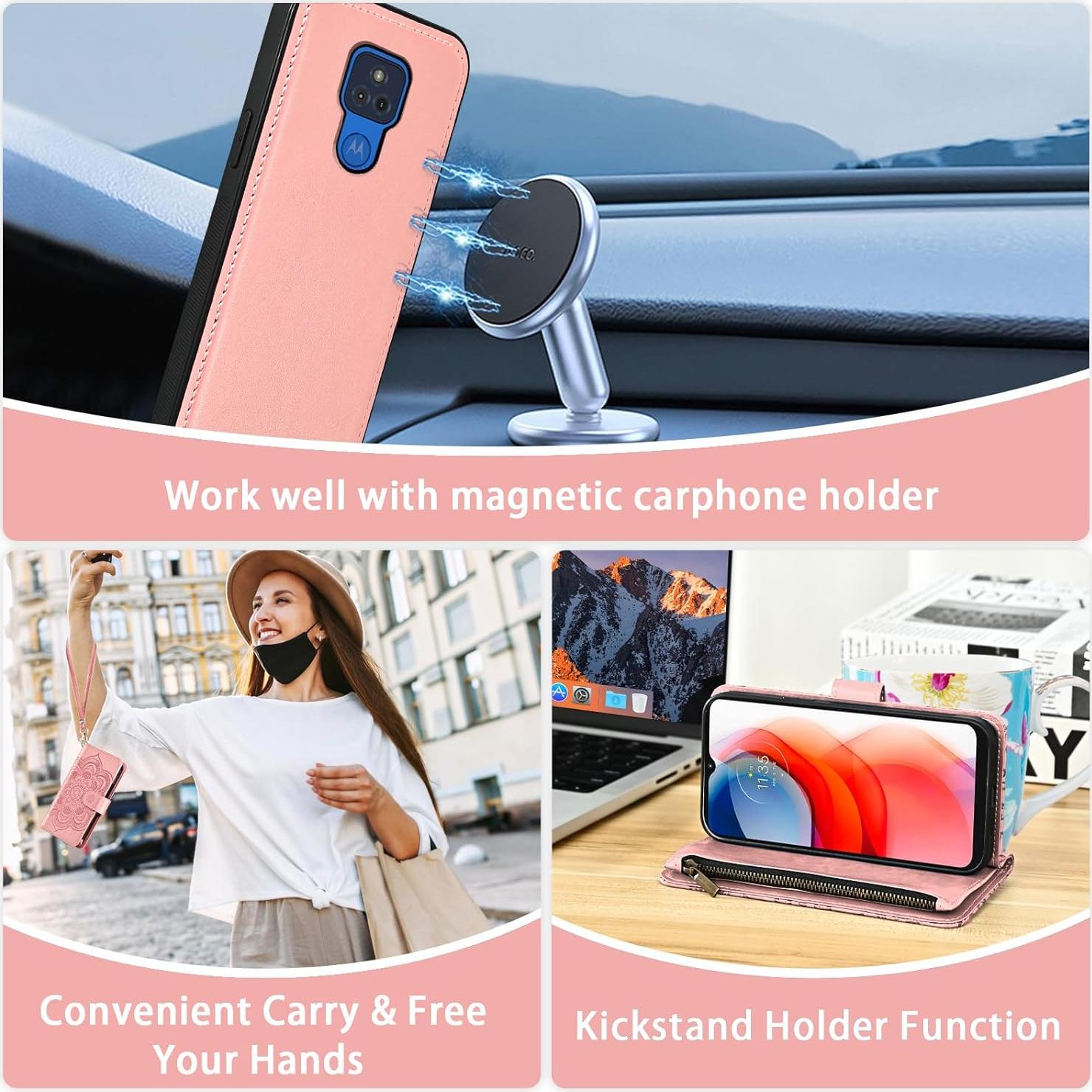 Funda Asuwish Oro Rosa para Moto G Play 2021 con Cartera y Soporte