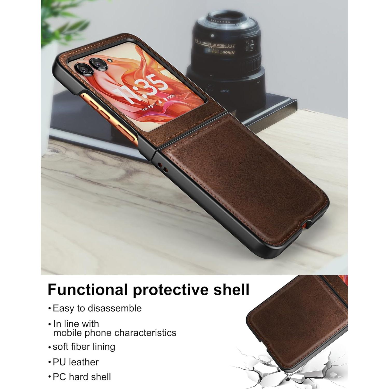 Funda Foluu para Motorola Razr 2024 - Cuero y PC Dura Slim