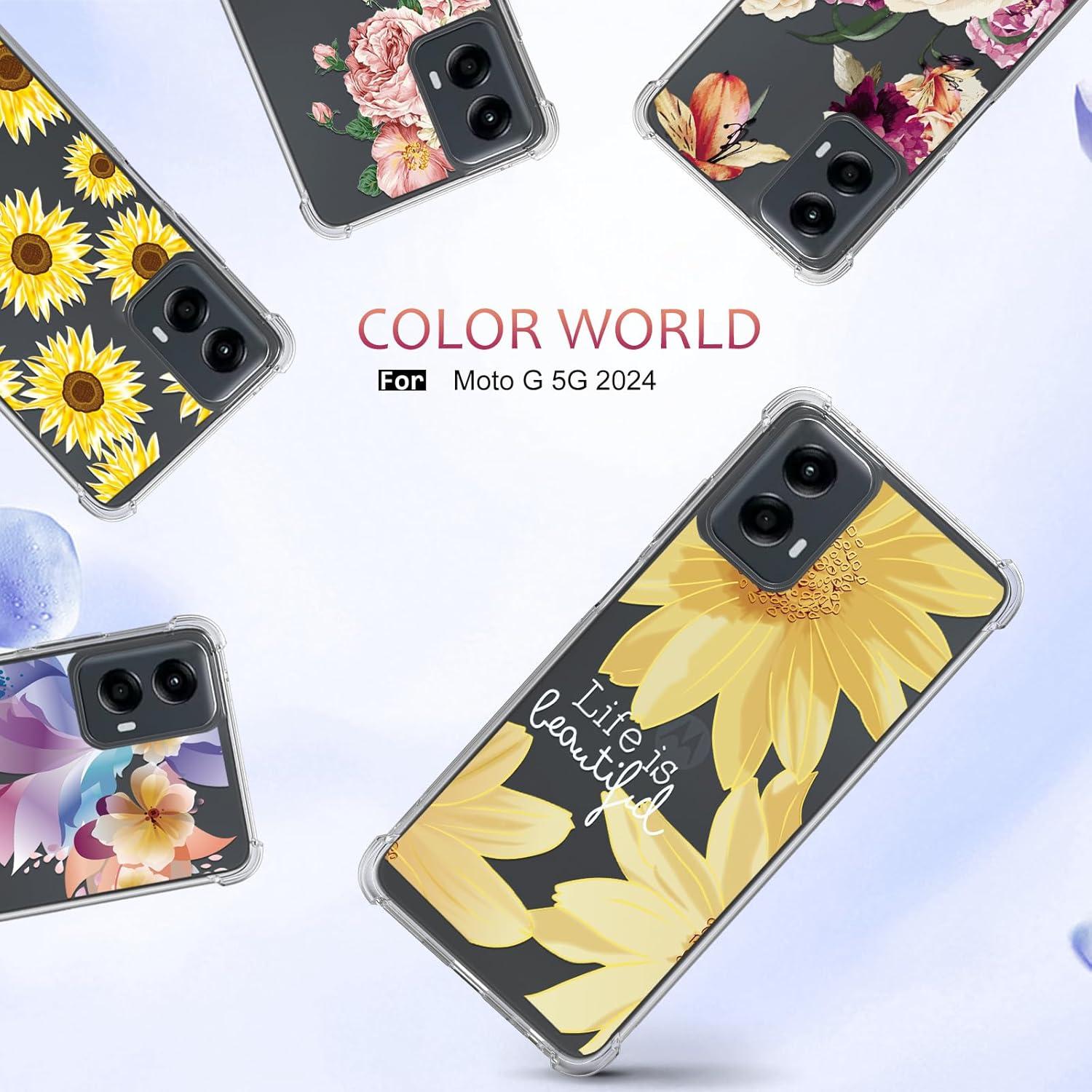 Funda Moto G 5G 2024 Osophter Floral con Protector de Pantalla