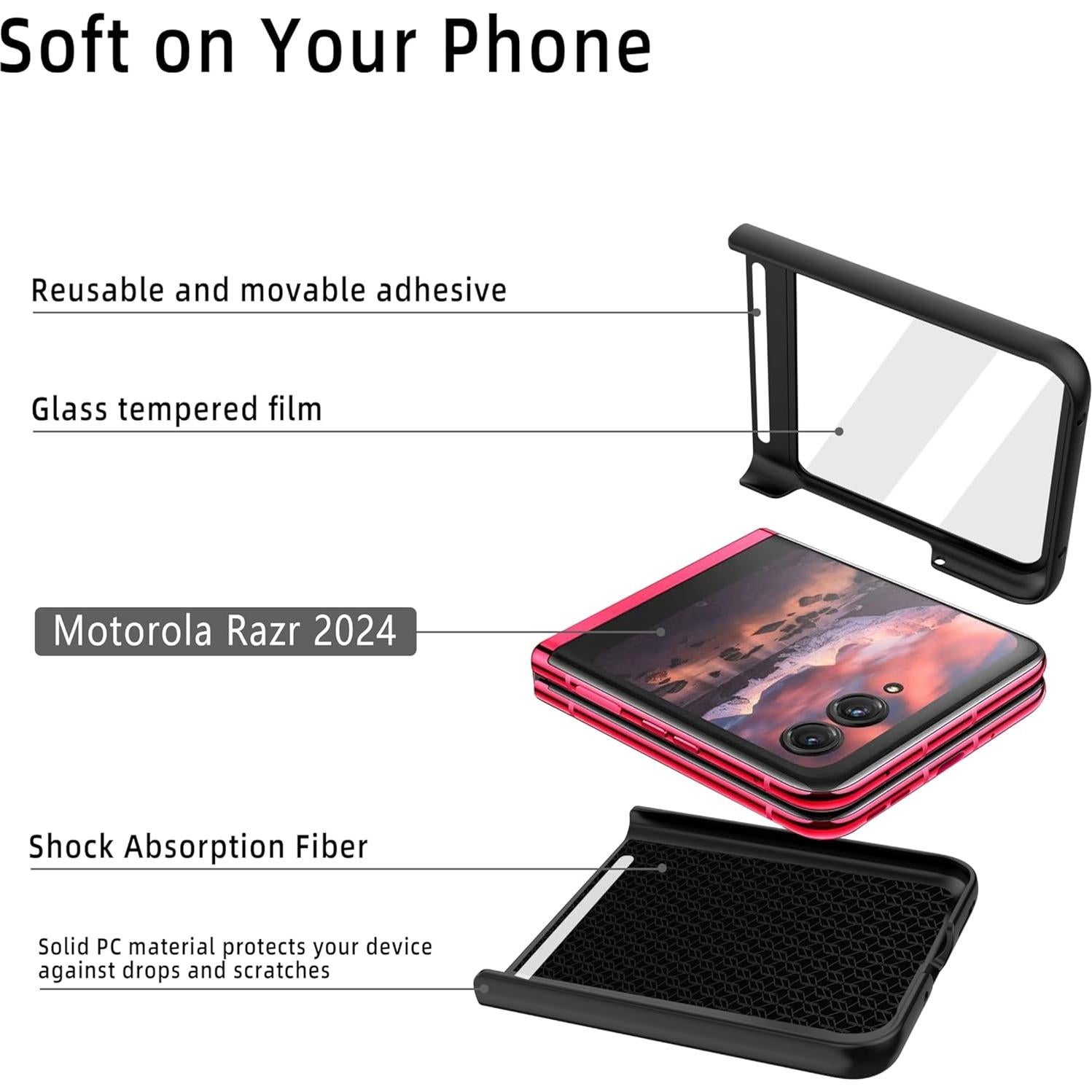 Funda para Motorola Moto Razr 2024 con protector de pantalla negro