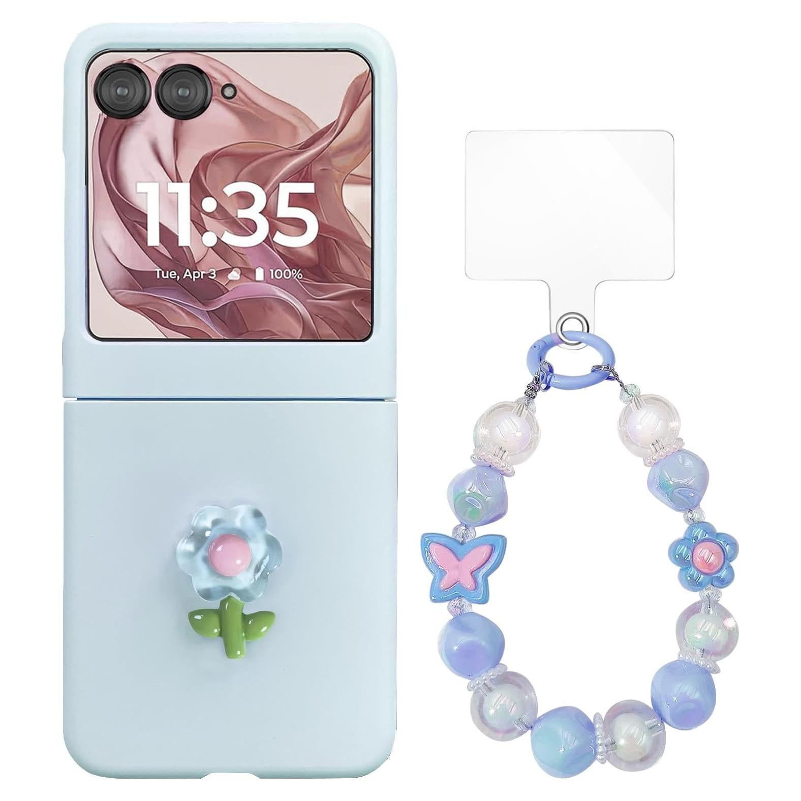 Funda Motorola Razr 2025/2024 con Correa - Diseño Floral Azul