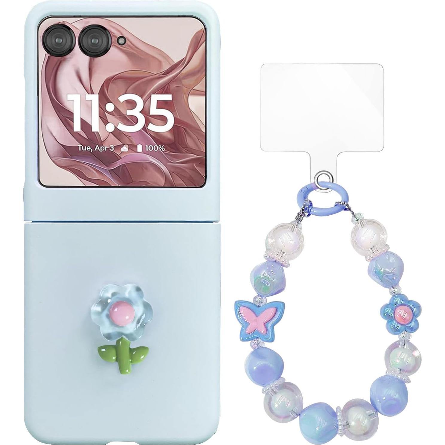 Funda Motorola Razr 2025/2024 con Correa - Diseño Floral Azul