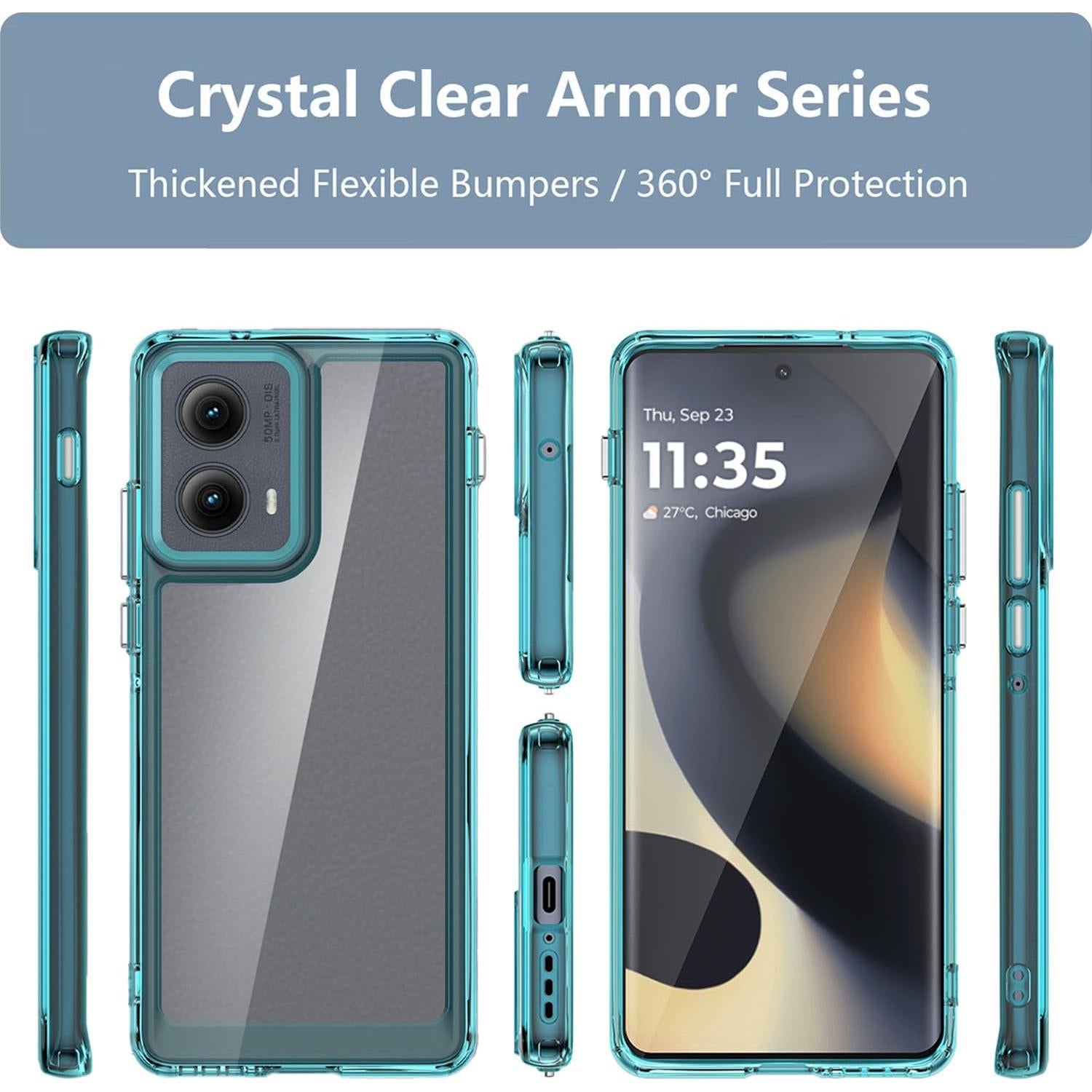 Funda Protectora Guarishel para Motorola Edge 2024 - Transparente-Azul