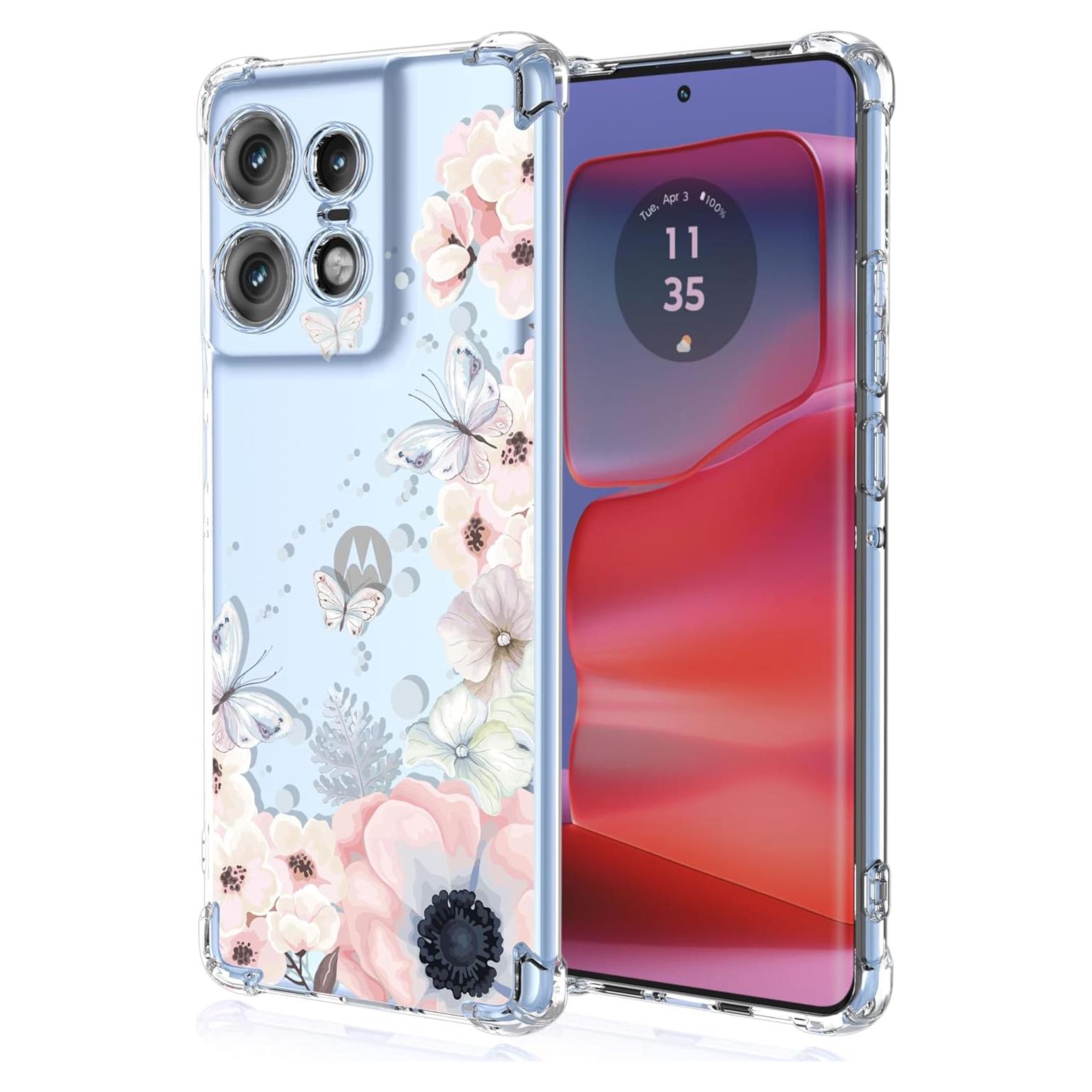 Funda TPU Moto Edge 50 Pro 5G Flores y Mariposas Transparente