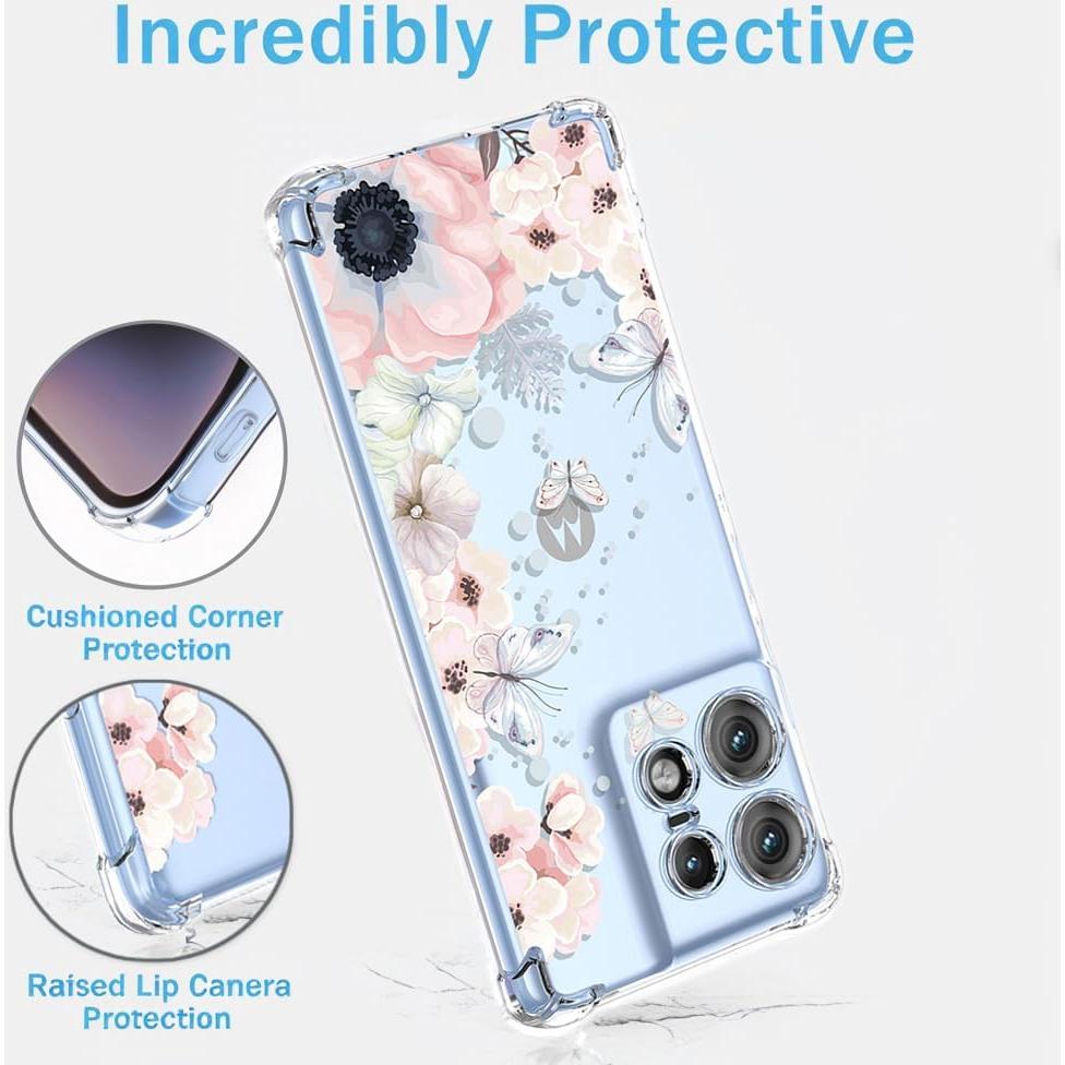 Funda TPU Moto Edge 50 Pro 5G Flores y Mariposas Transparente