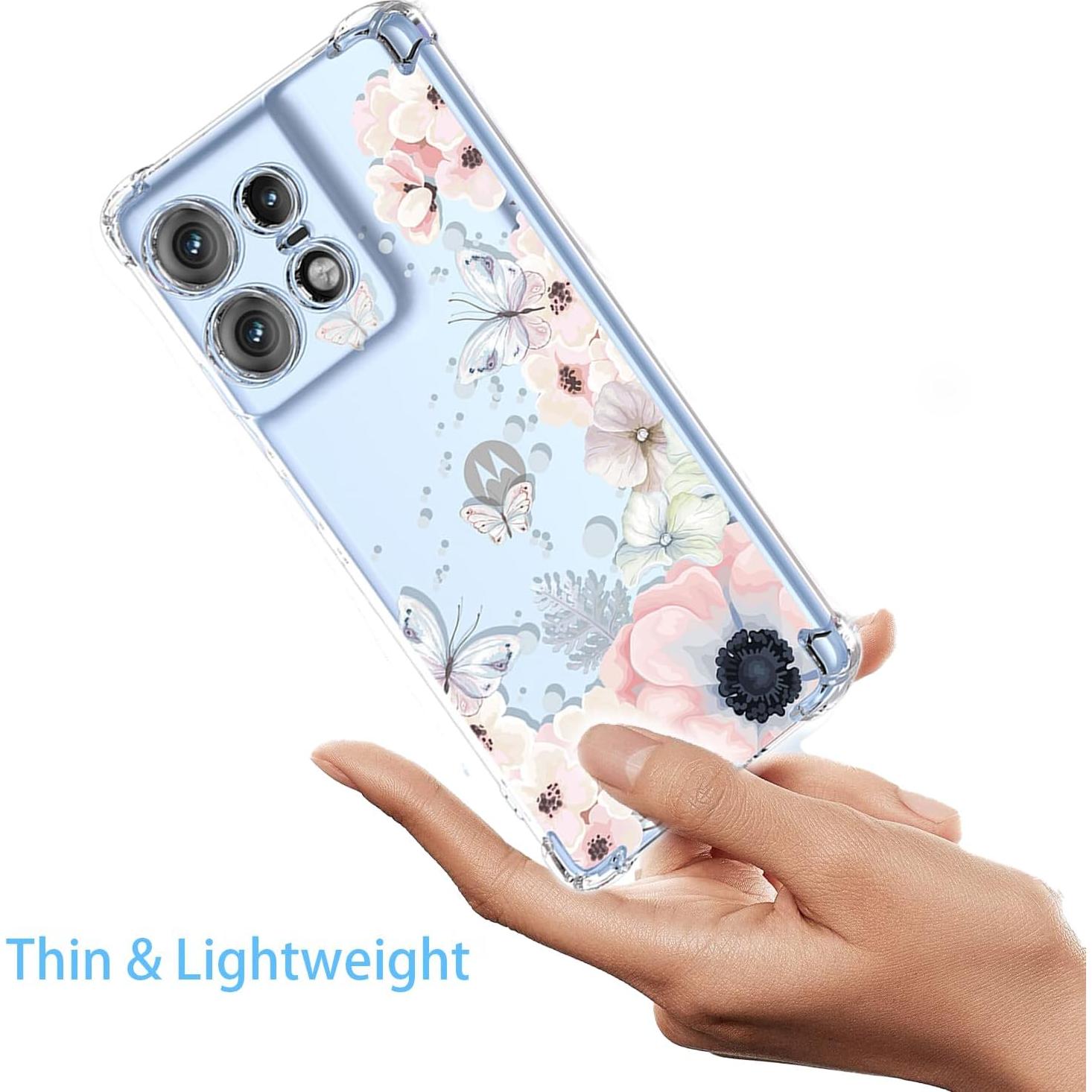 Funda TPU Moto Edge 50 Pro 5G Flores y Mariposas Transparente