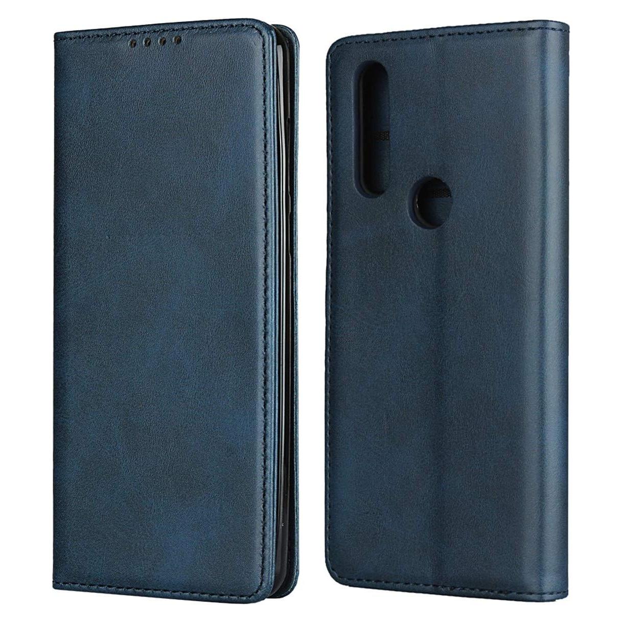 Funda iCoverCase Plegable para Motorola One Action - Cuero PU Azul Marino