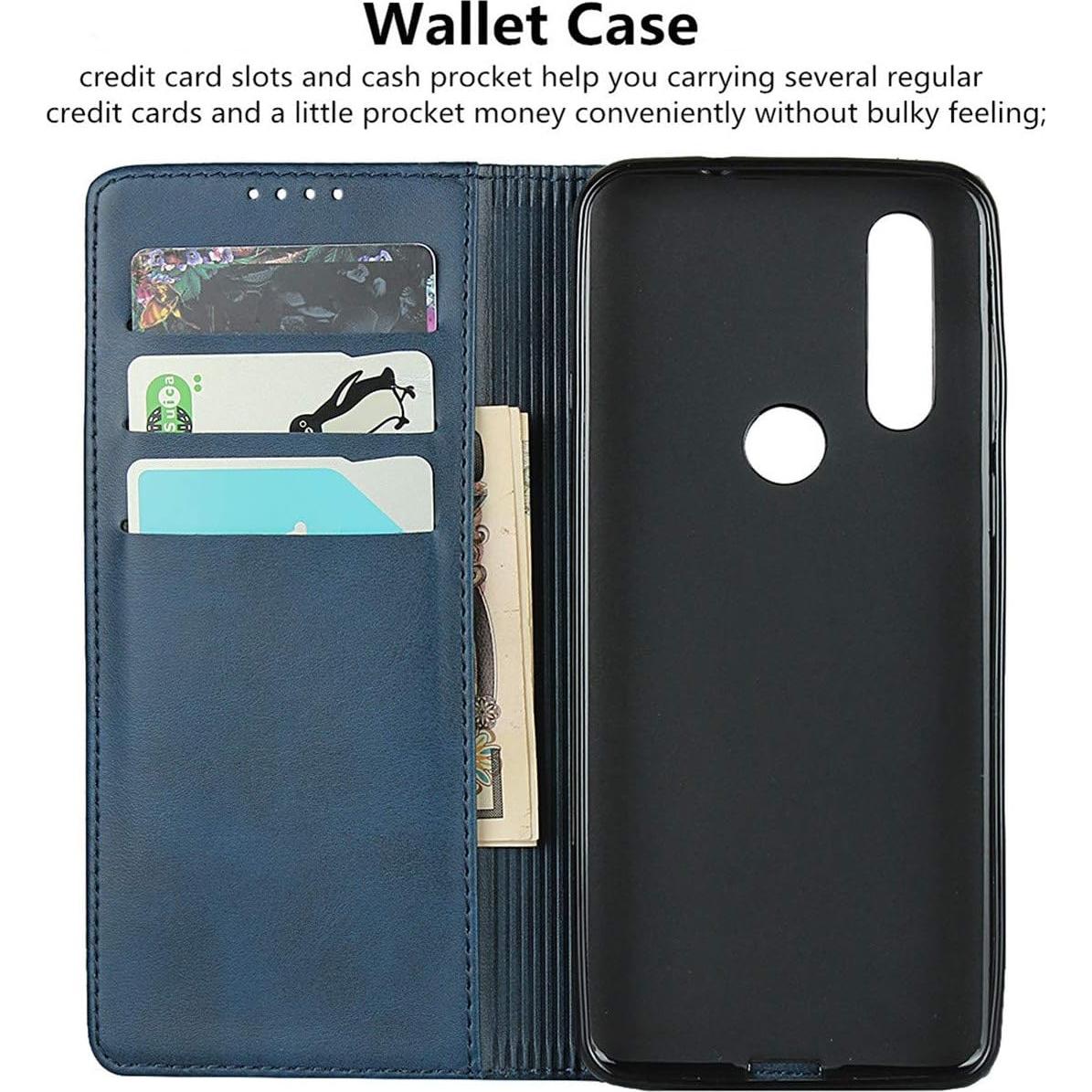 Funda iCoverCase Plegable para Motorola One Action - Cuero PU Azul Marino