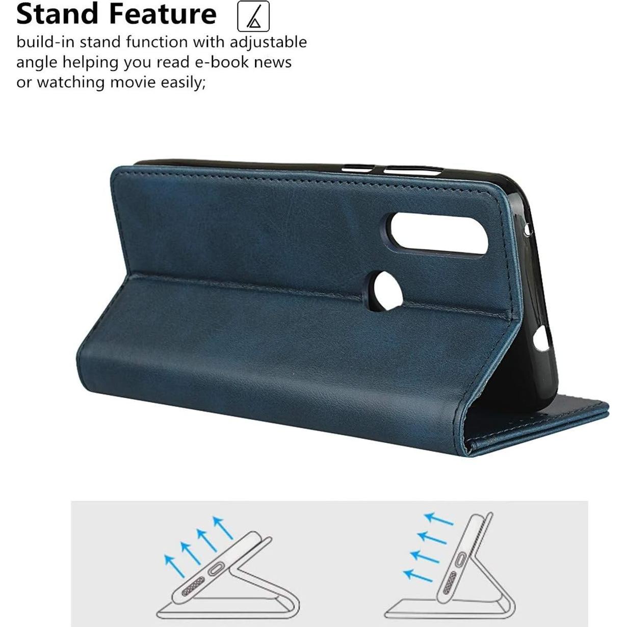 Funda iCoverCase Plegable para Motorola One Action - Cuero PU Azul Marino