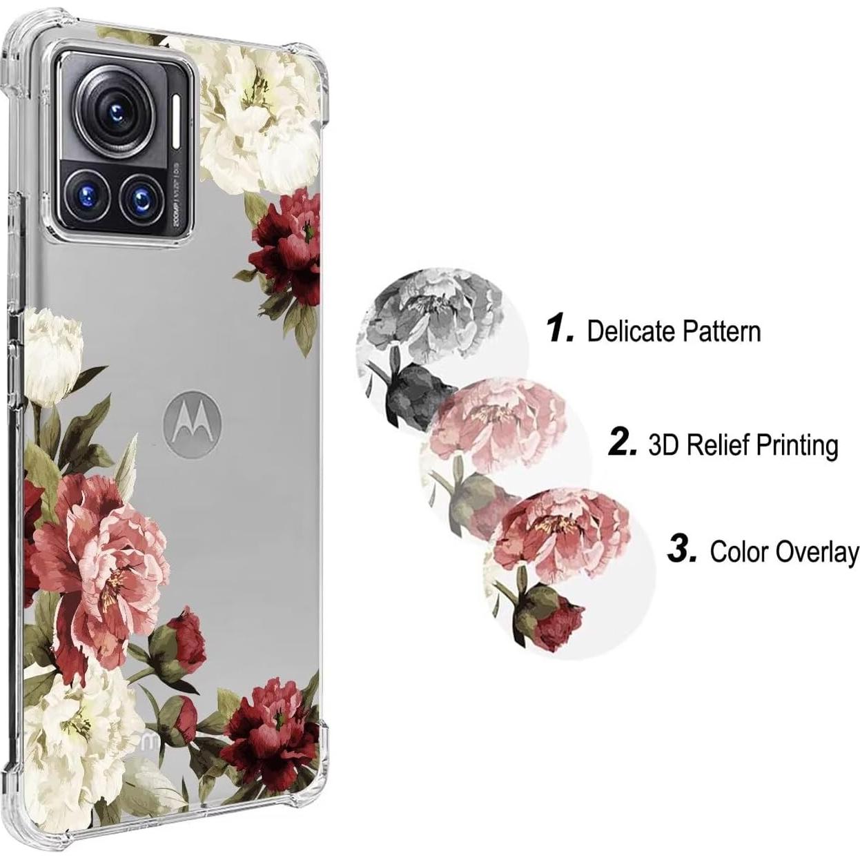 Funda TPU Transparente Floral para Moto X30 Pro/Edge 30 Ultra