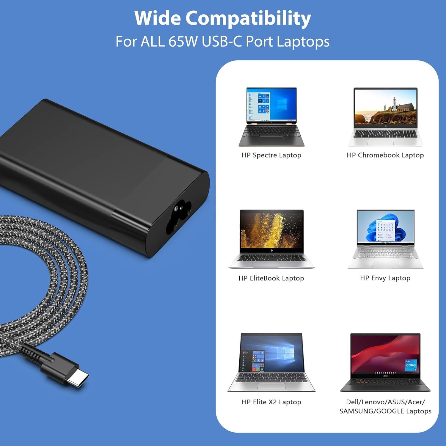 Cargador Laptop HP 65W USB-C QIOUZW Adaptador Tipo C