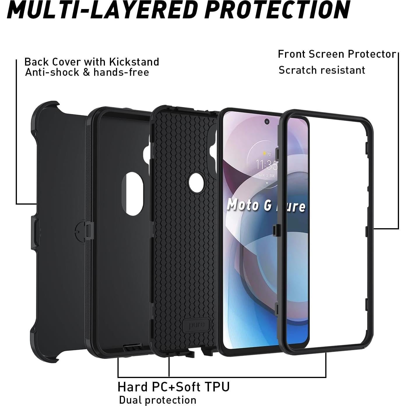 Funda Protectora Dura para Motorola Moto G Pure 5G 2024 Negra
