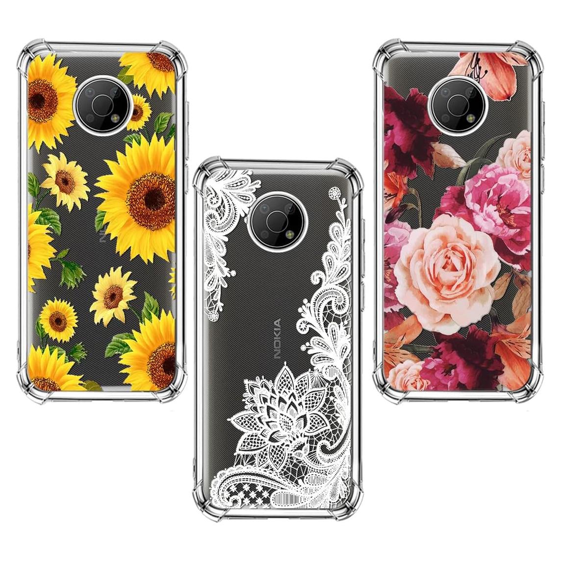 Paquete de 3 fundas TPU para Nokia G300 - Protección floral