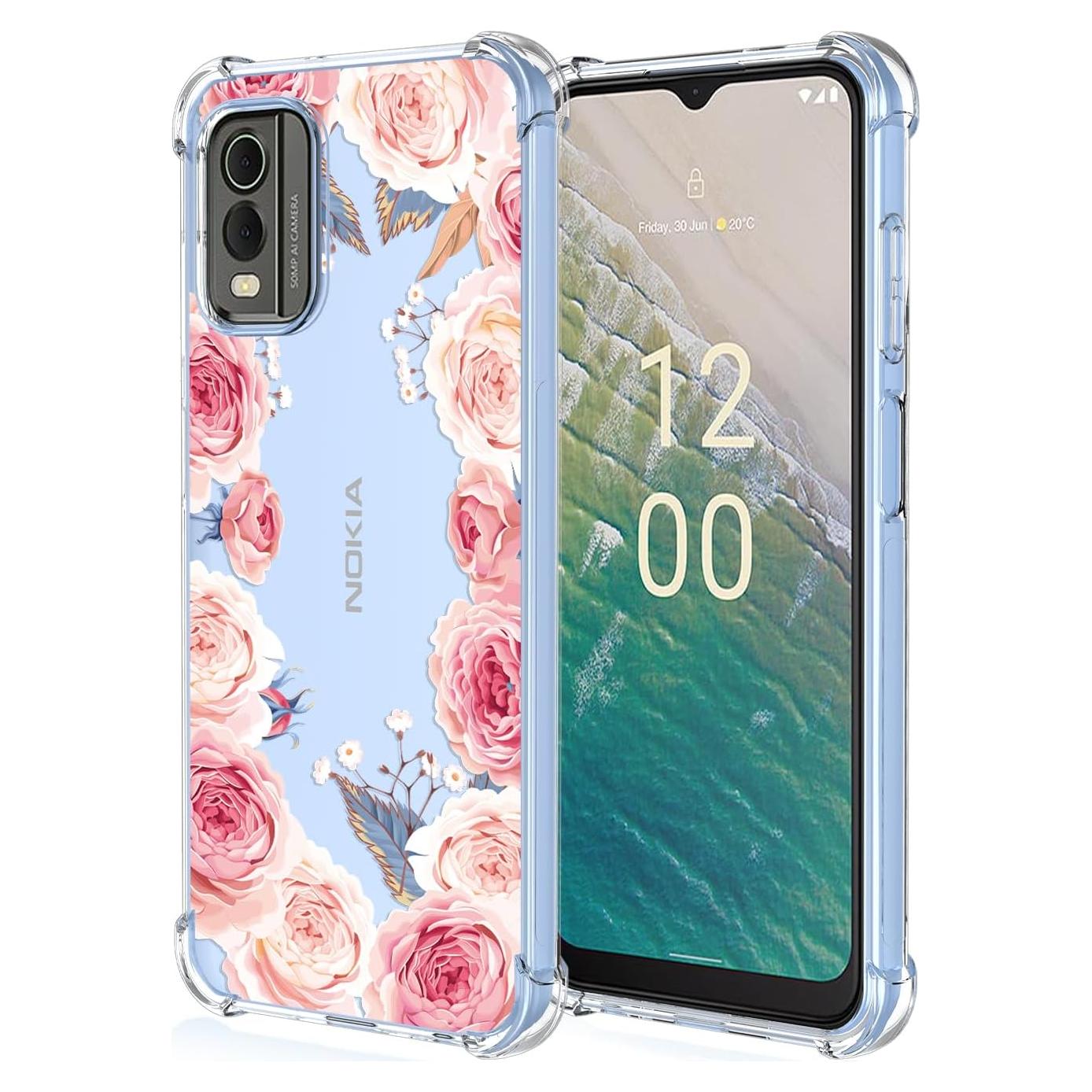 Funda TPU Floral Rosa para Nokia C32 4G - Protección Antichoque