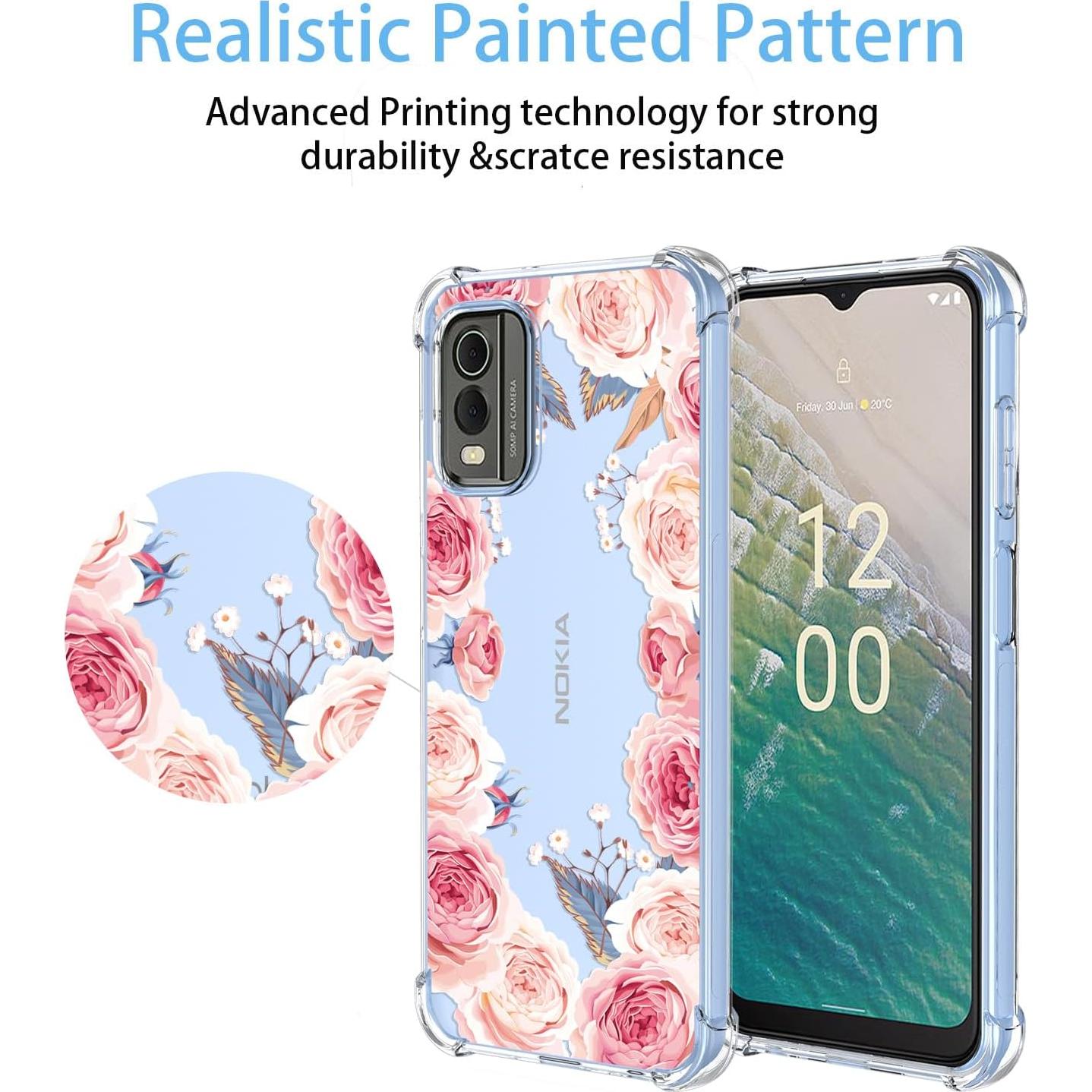 Funda TPU Floral Rosa para Nokia C32 4G - Protección Antichoque