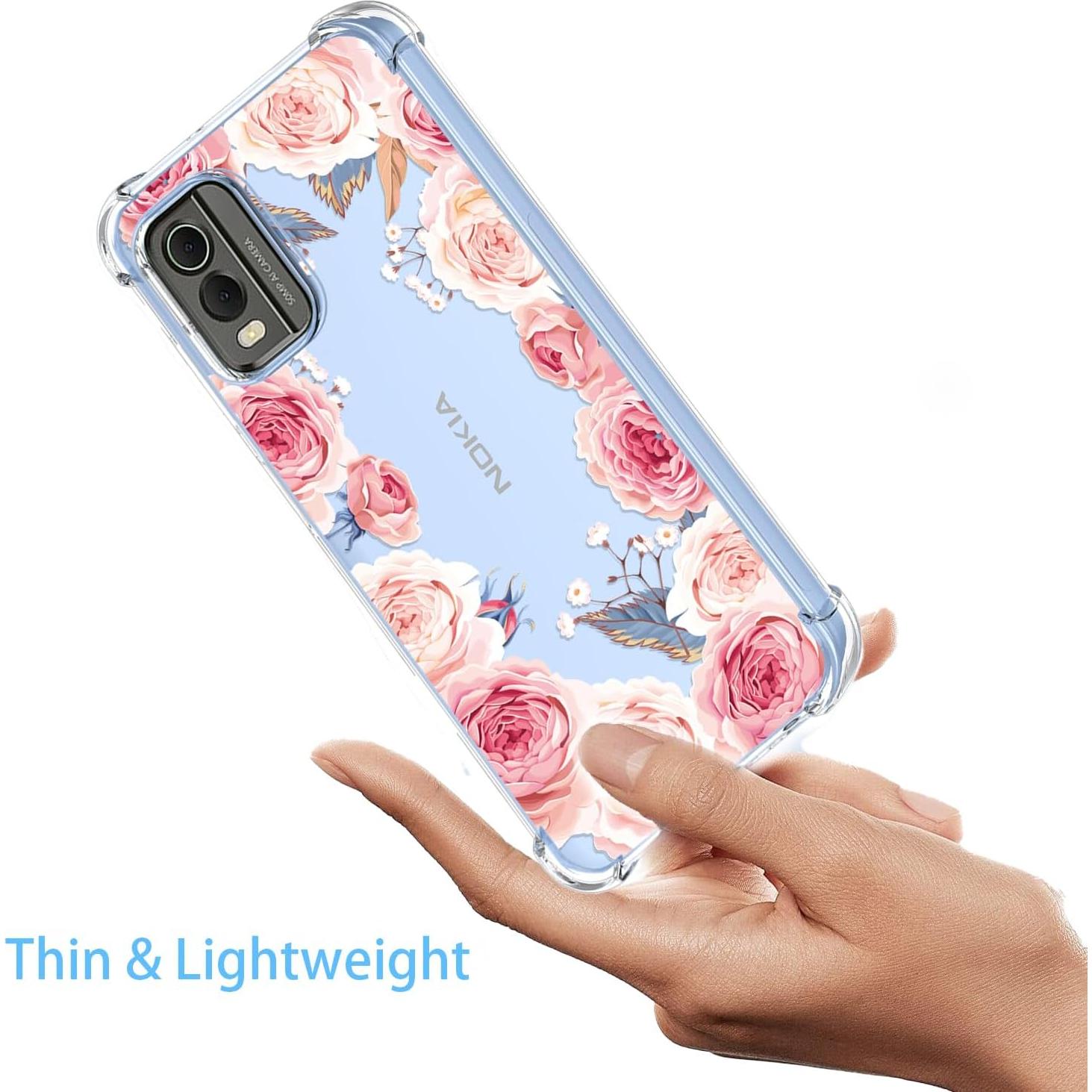 Funda TPU Floral Rosa para Nokia C32 4G - Protección Antichoque